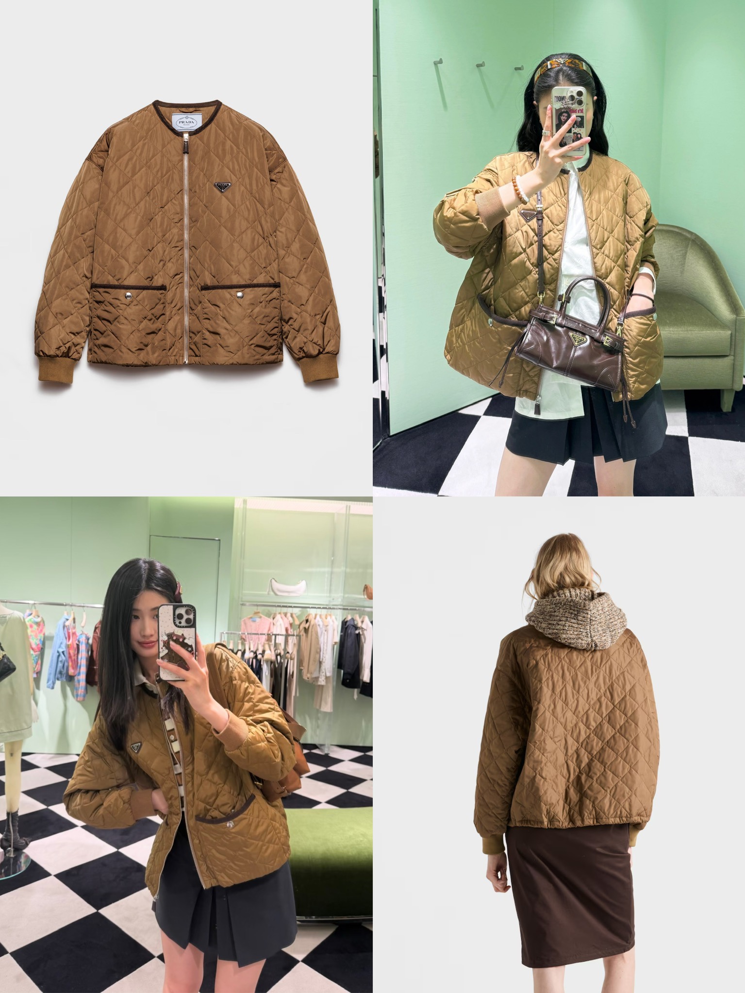 프라다 리나일론 다이아몬드 퀼팅 패디드 봄버 재킷