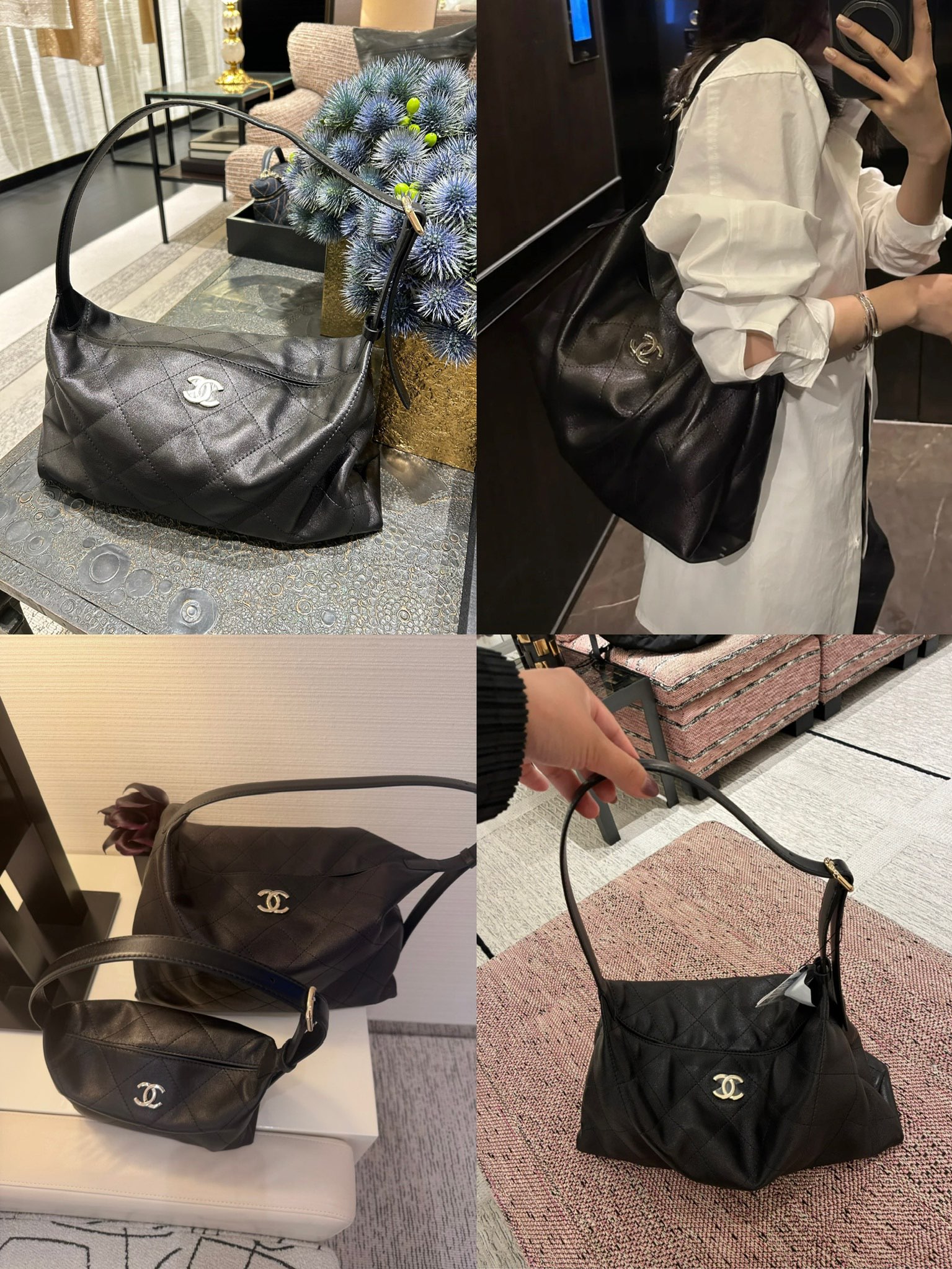 샤넬 퀼팅 레더 라지 호보 숄더백