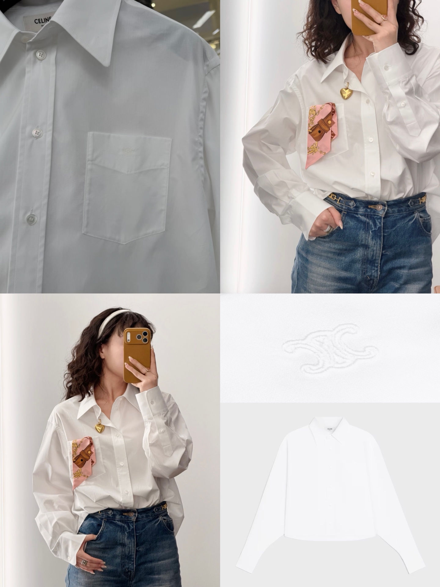 셀린느 트리옹프 자수 포켓 코튼 셔츠