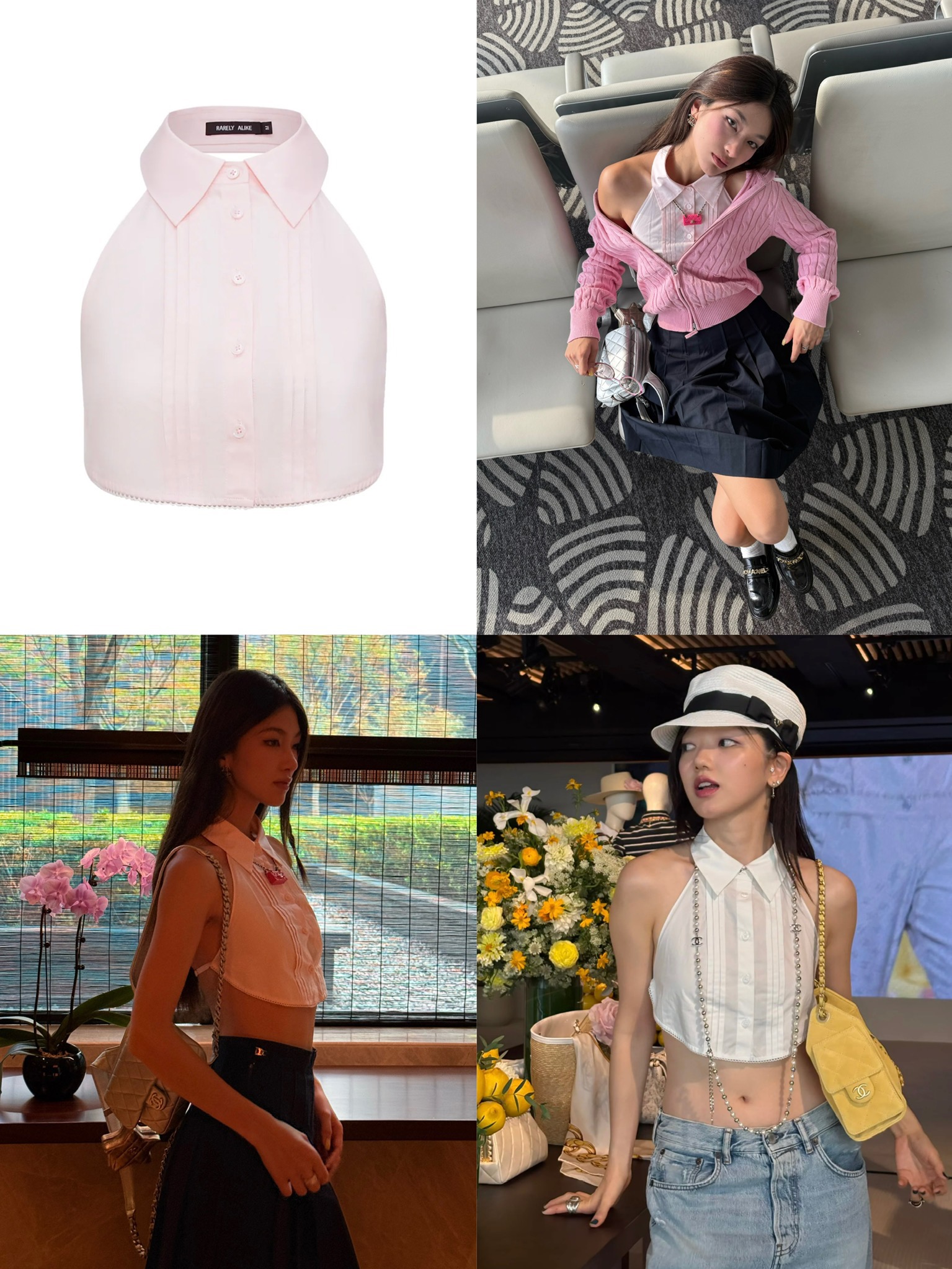 레어리 알라이크(RARELY ALIKE) 백리스 페이크 칼라 셔츠 탑