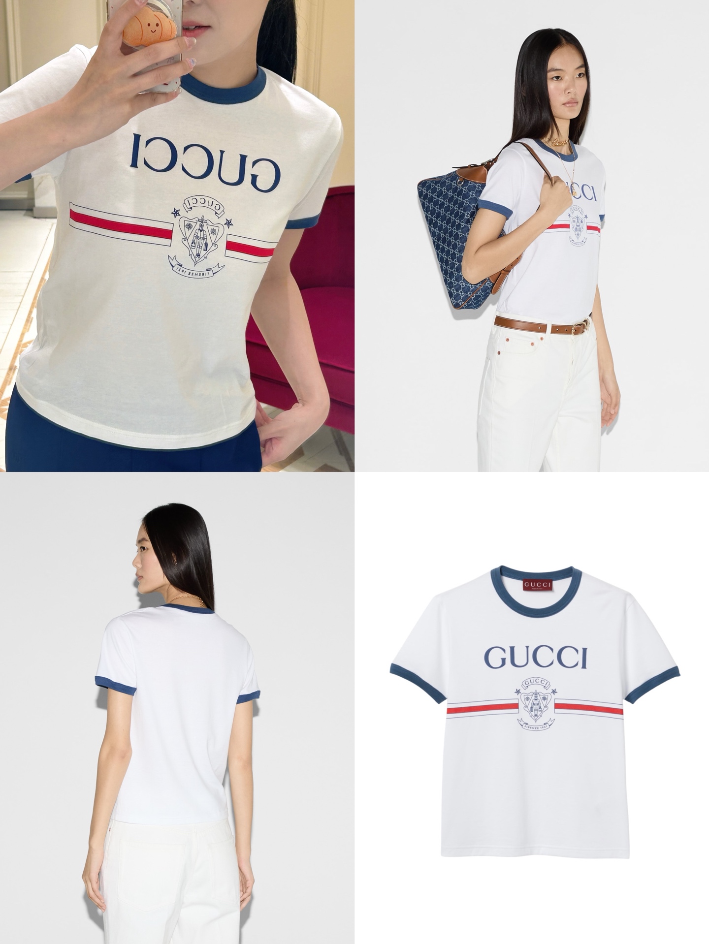 구찌 GUCCI 크레스트 스트라이프 링거 반팔 티셔츠