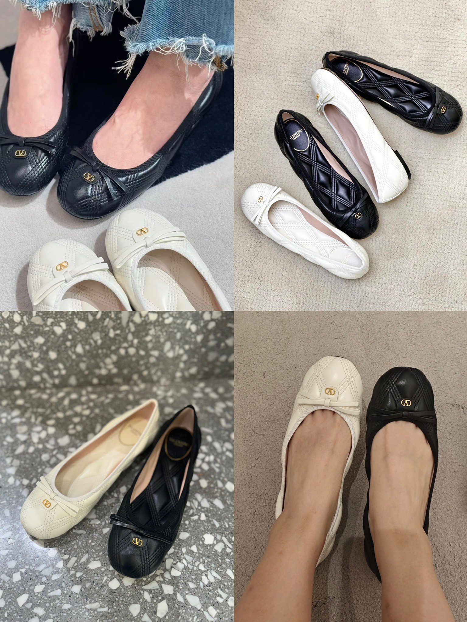 발렌티노 가라바니 VLogo 시그니처 퀼팅 리본 발레리나 플랫