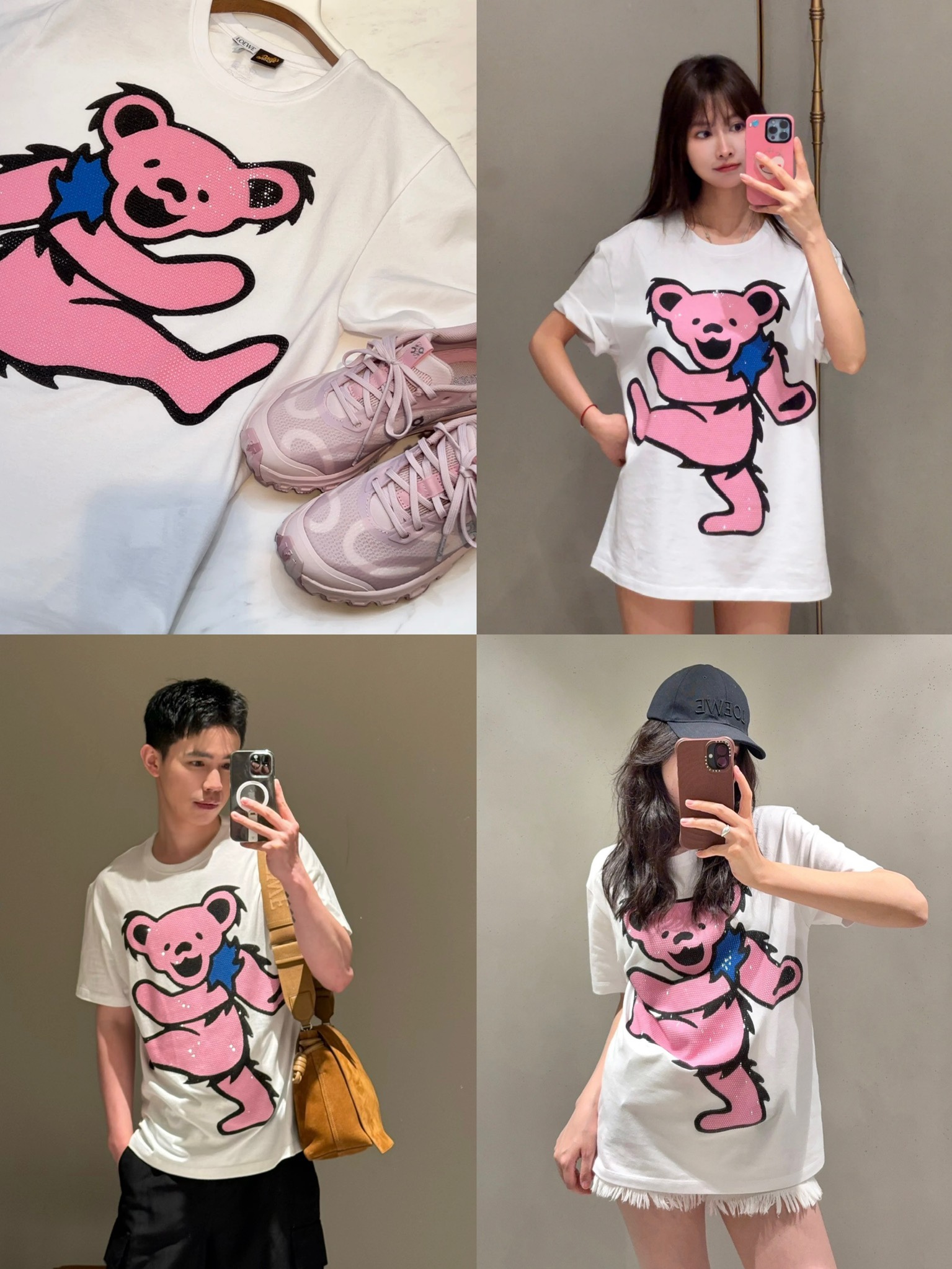 로에베 로에베 x 그레이트풀 데드 핑크 댄싱 베어 반팔 티셔츠