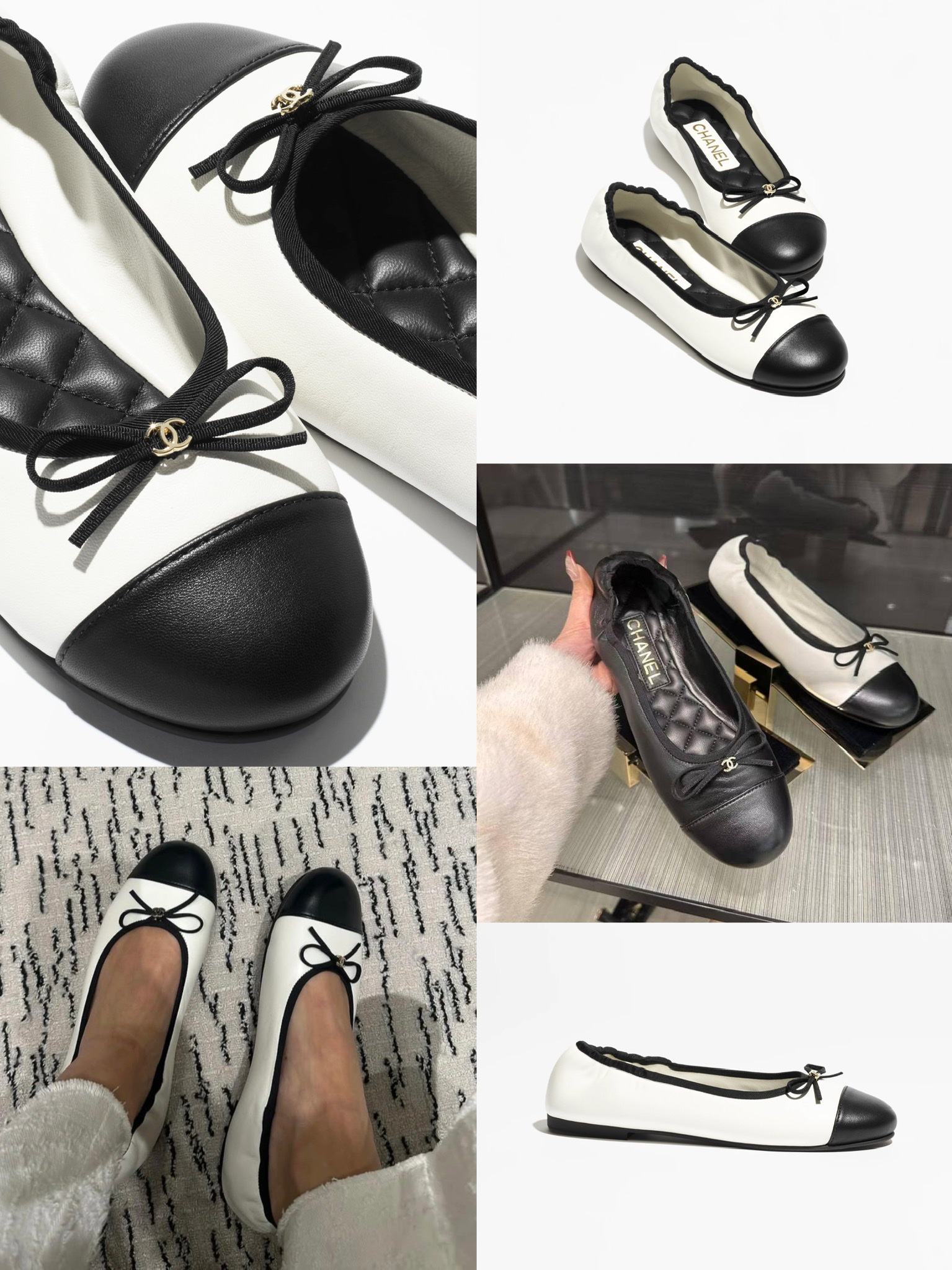 샤넬 투톤 CC 리본 발레리나 플랫