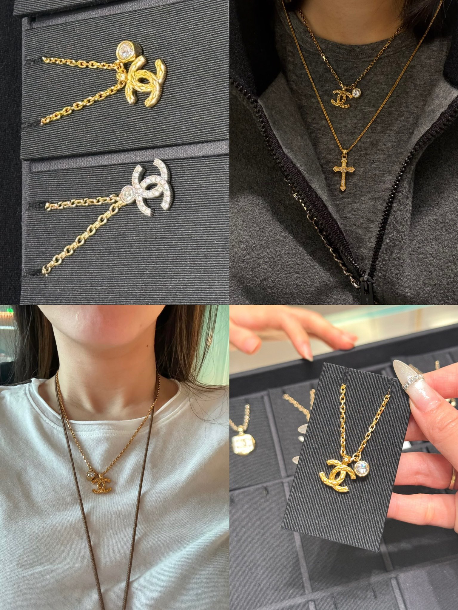 샤넬 CC 로고 크리스털 참 체인 네크리스