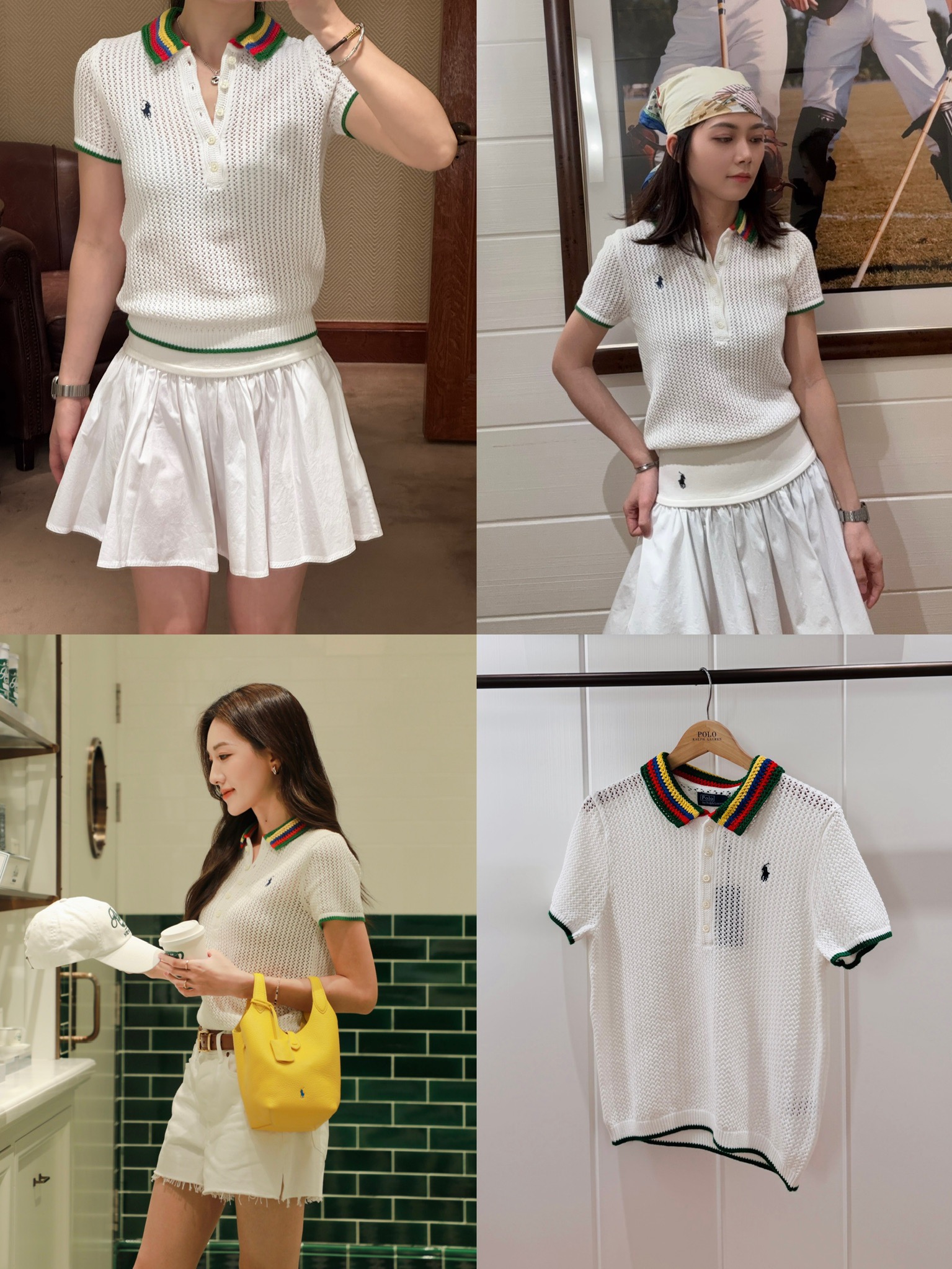 폴로 랄프 로렌 케이블 오픈 니트 컬러 스트라이프 칼라 반팔 폴로 셔츠