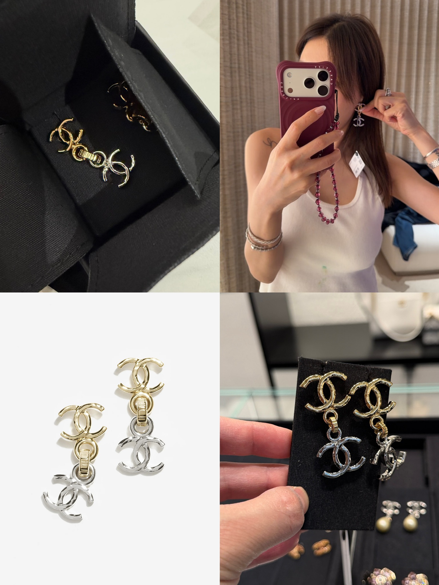 샤넬 인터로킹 CC 드롭 체인 귀걸이