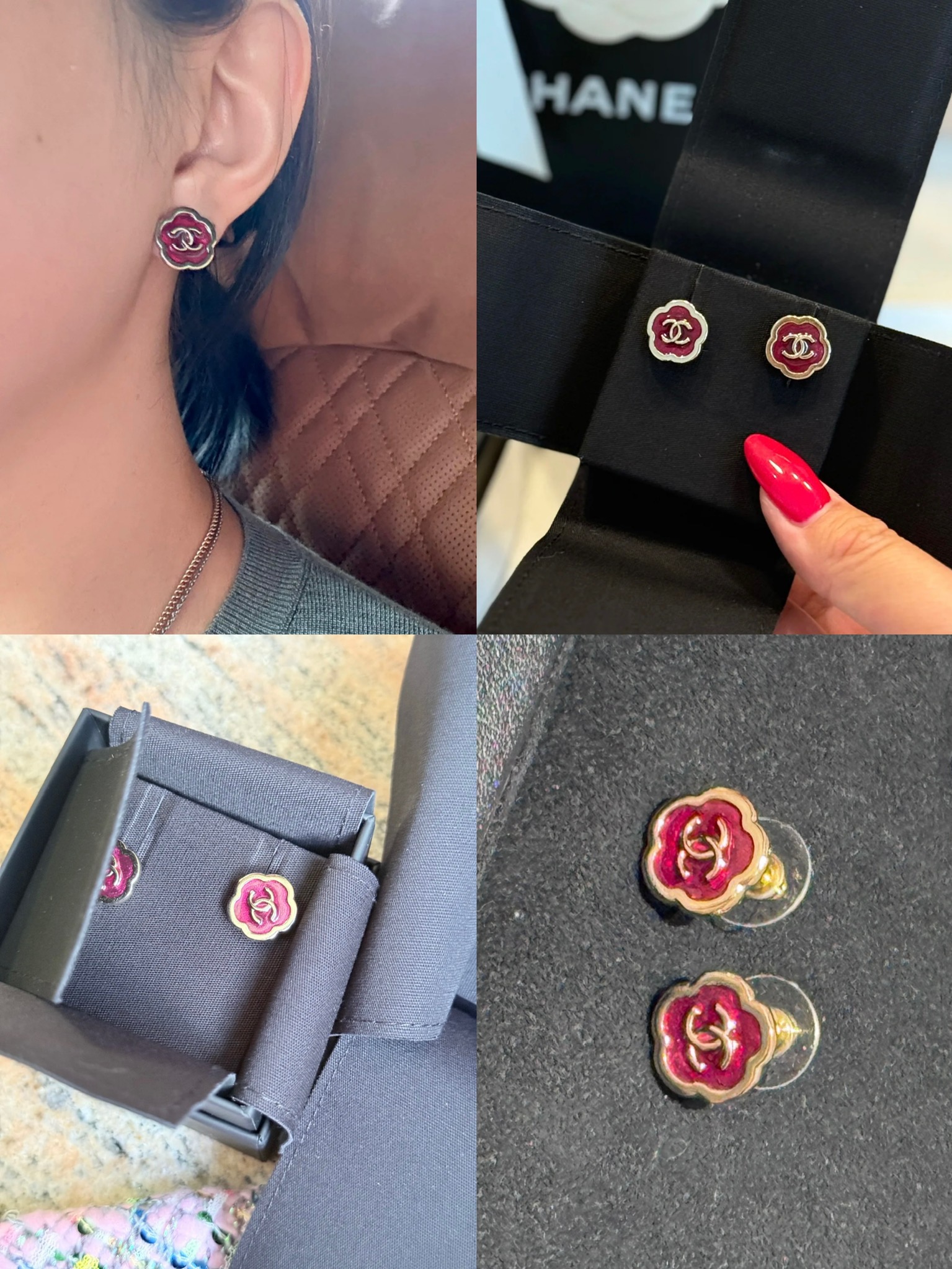 샤넬 까멜리아 CC 로고 스터드 이어링