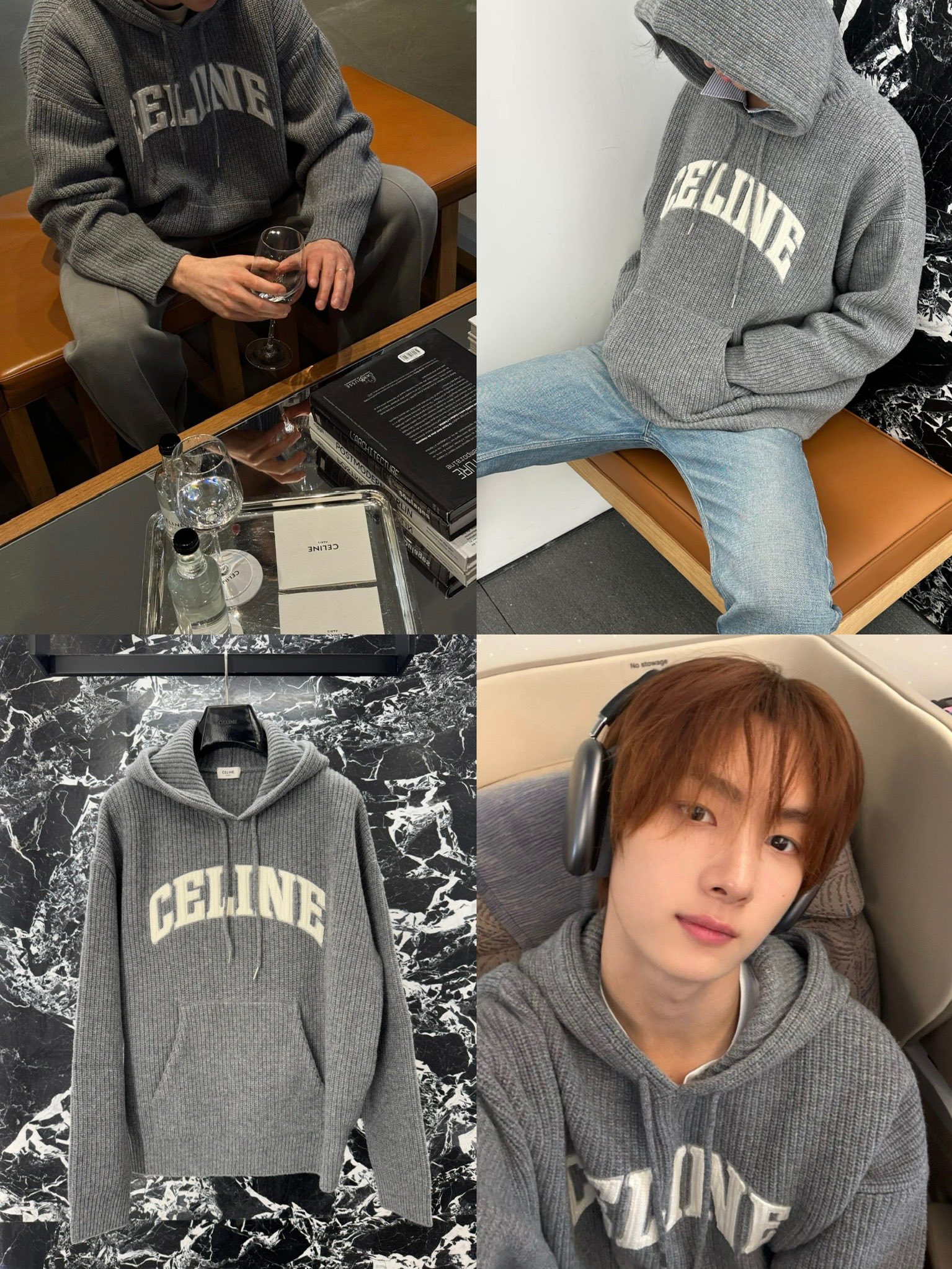 셀린느 아치 로고 인타르시아 울 후드 니트