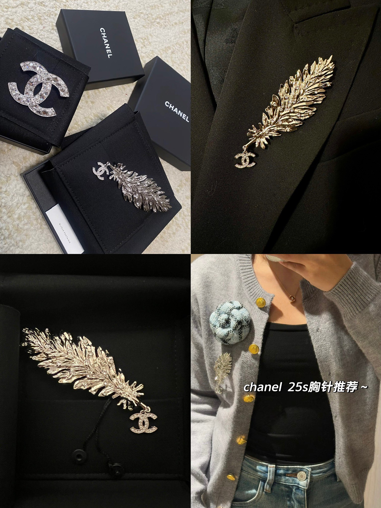 샤넬 25S 깃털 모티프 CC 브로치