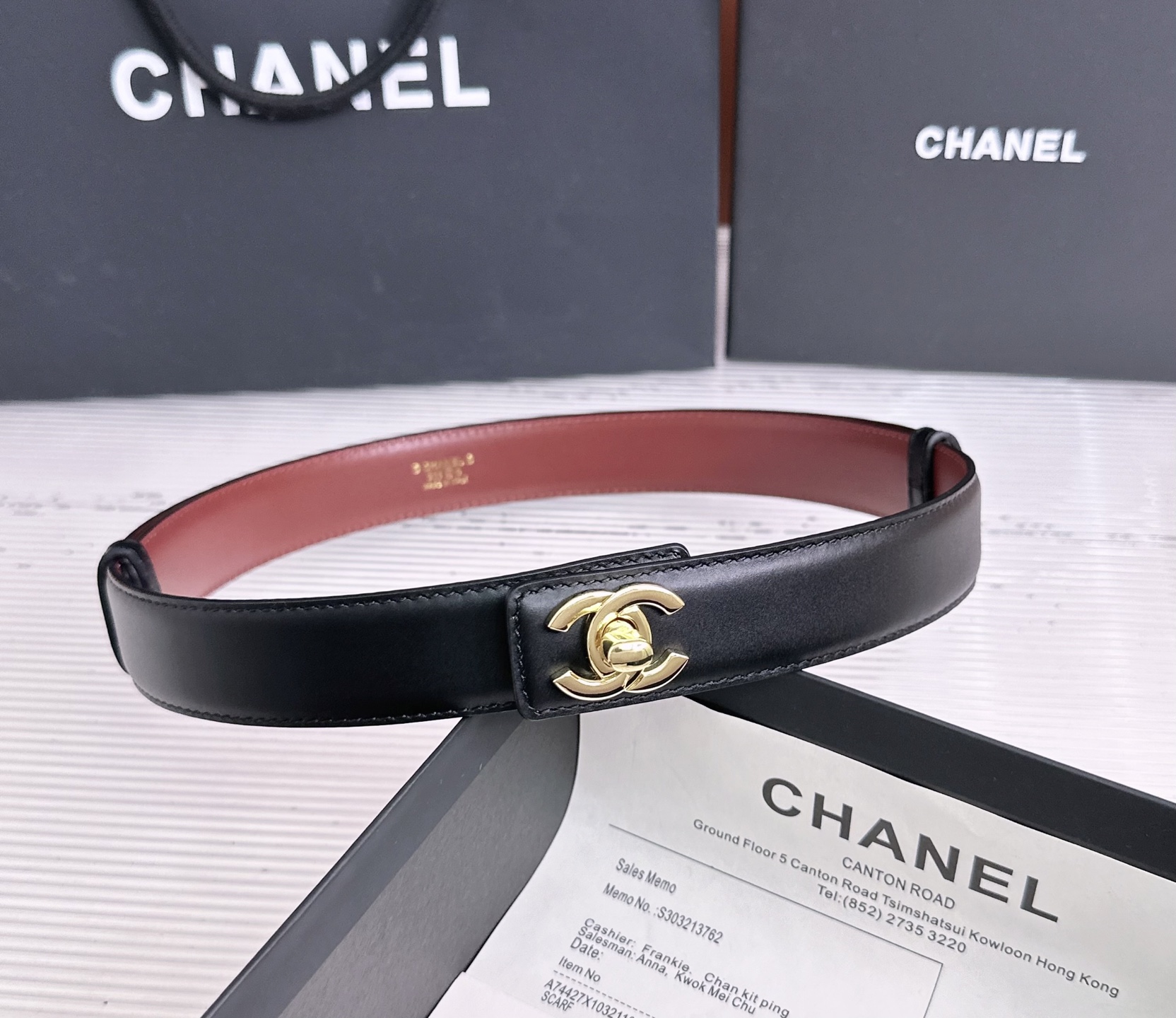 샤넬 더블 C 로고 리버서블 레더 벨트
