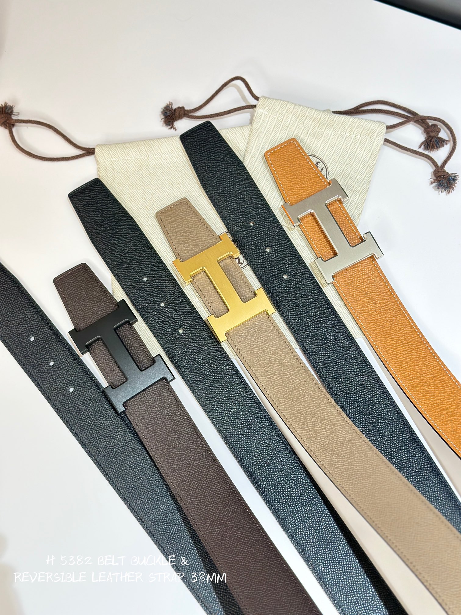 에르메스 H 5382 리버서블 가죽 벨트 38mm