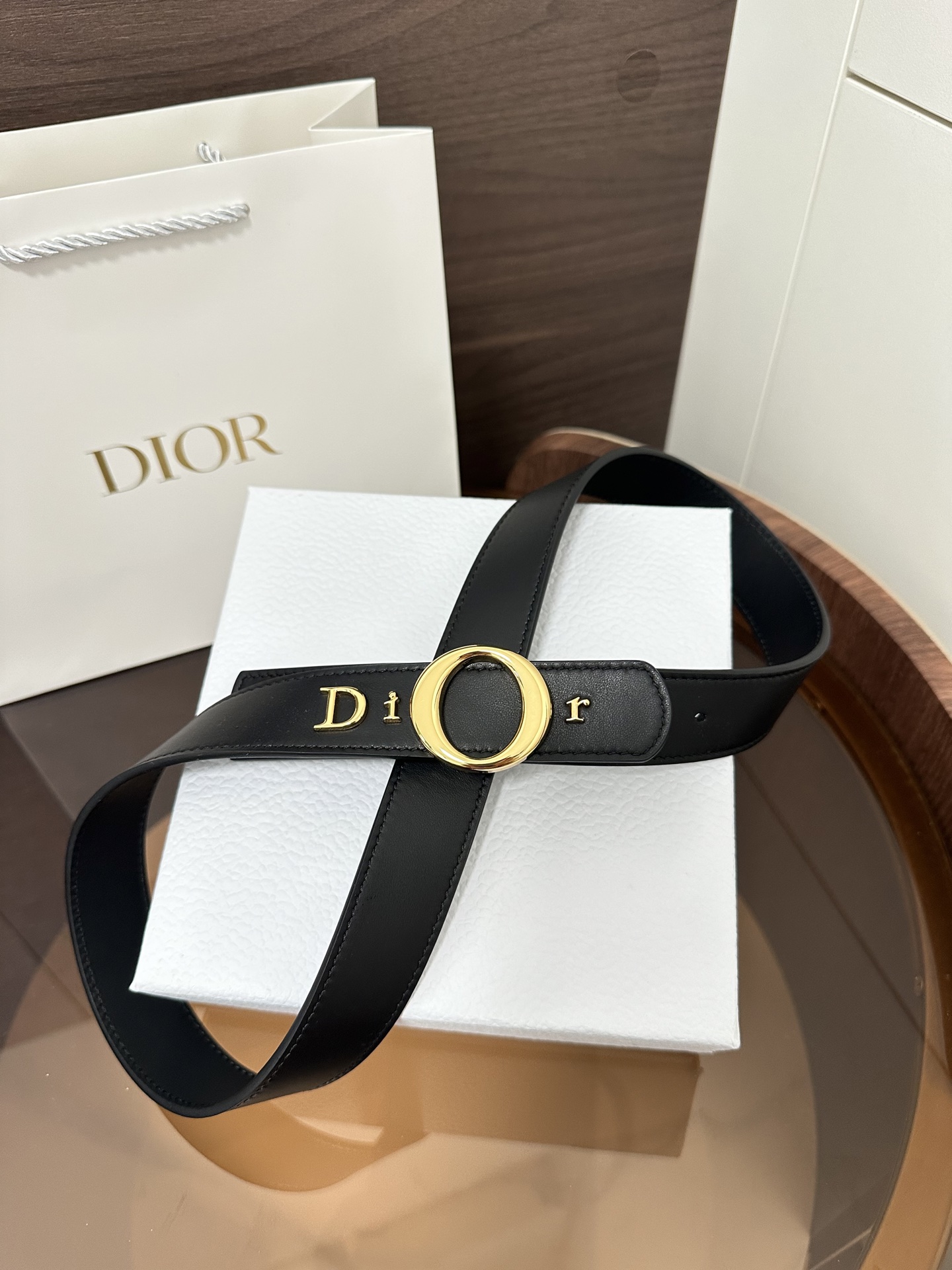 디올 Dior 레터 장식 골드 버클 가죽 벨트