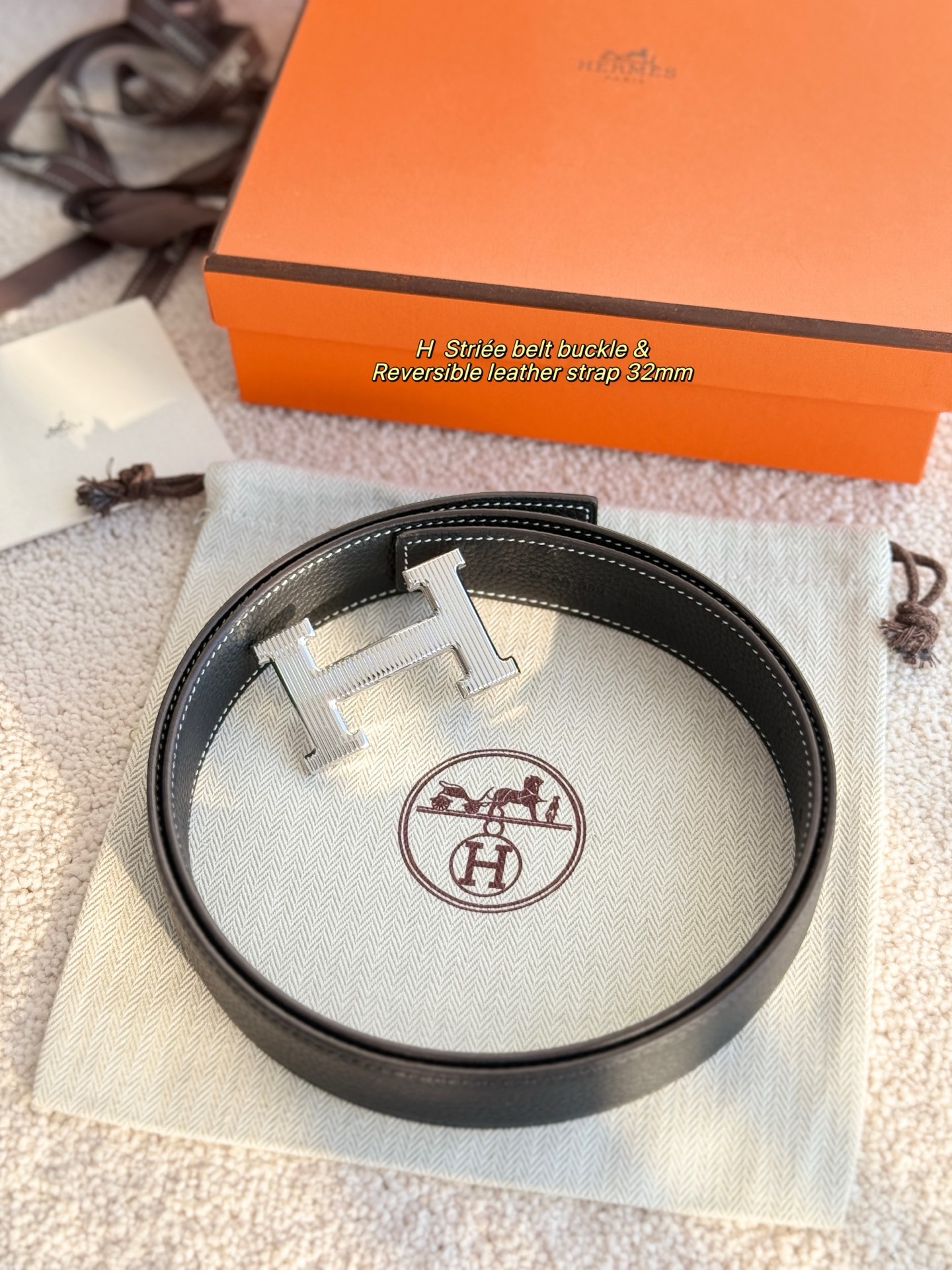 에르메스 H 스트리에 리버서블 가죽 벨트 32mm