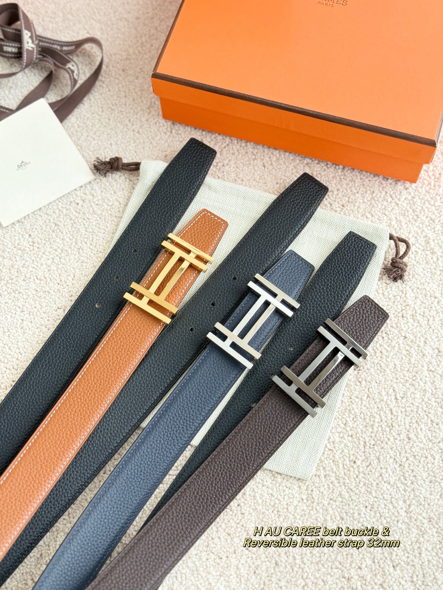 에르메스 Hau Carree H 버클 리버서블 가죽 벨트 32mm