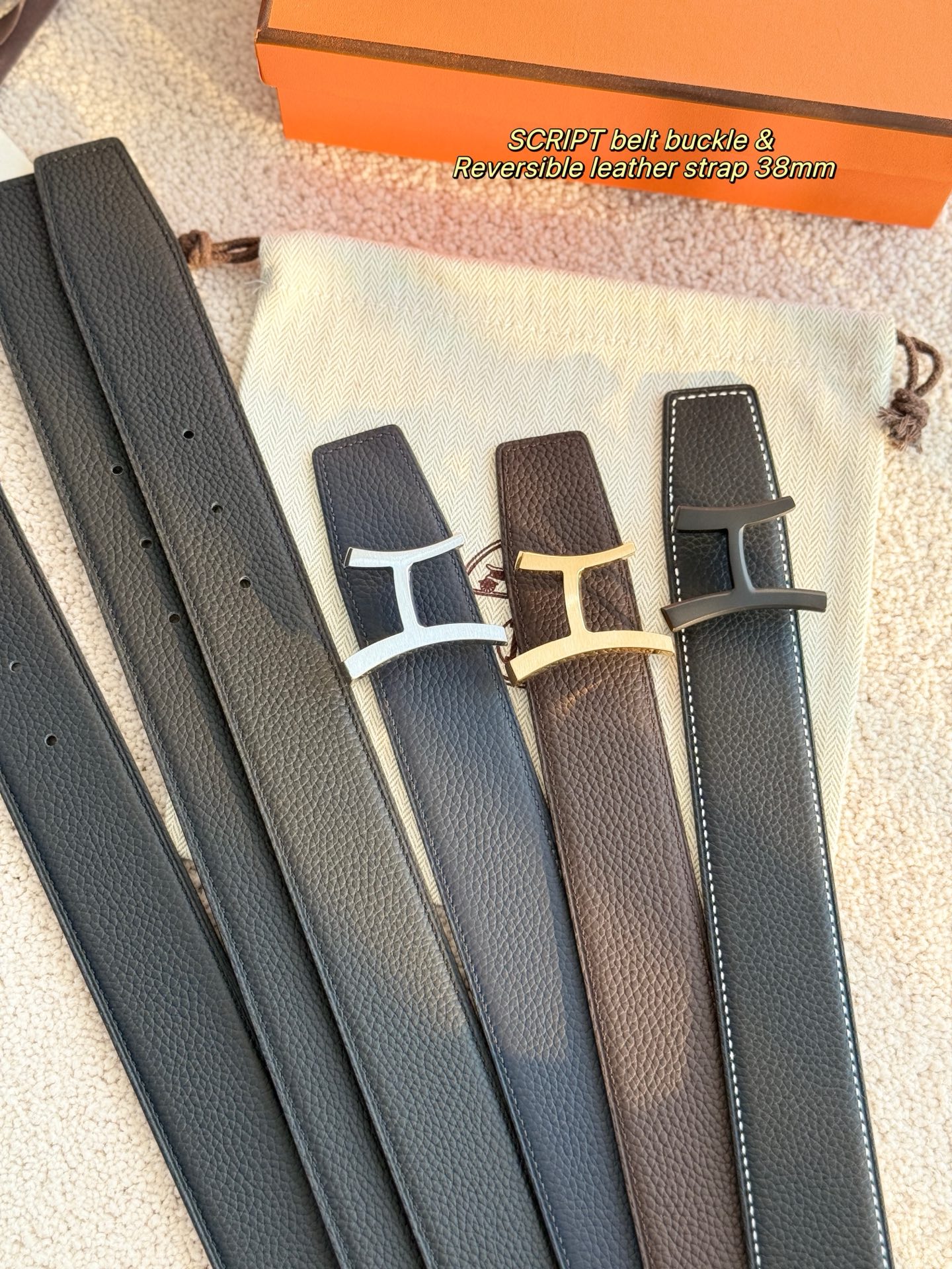 에르메스 스크립트 버클 38mm 리버서블 가죽 벨트