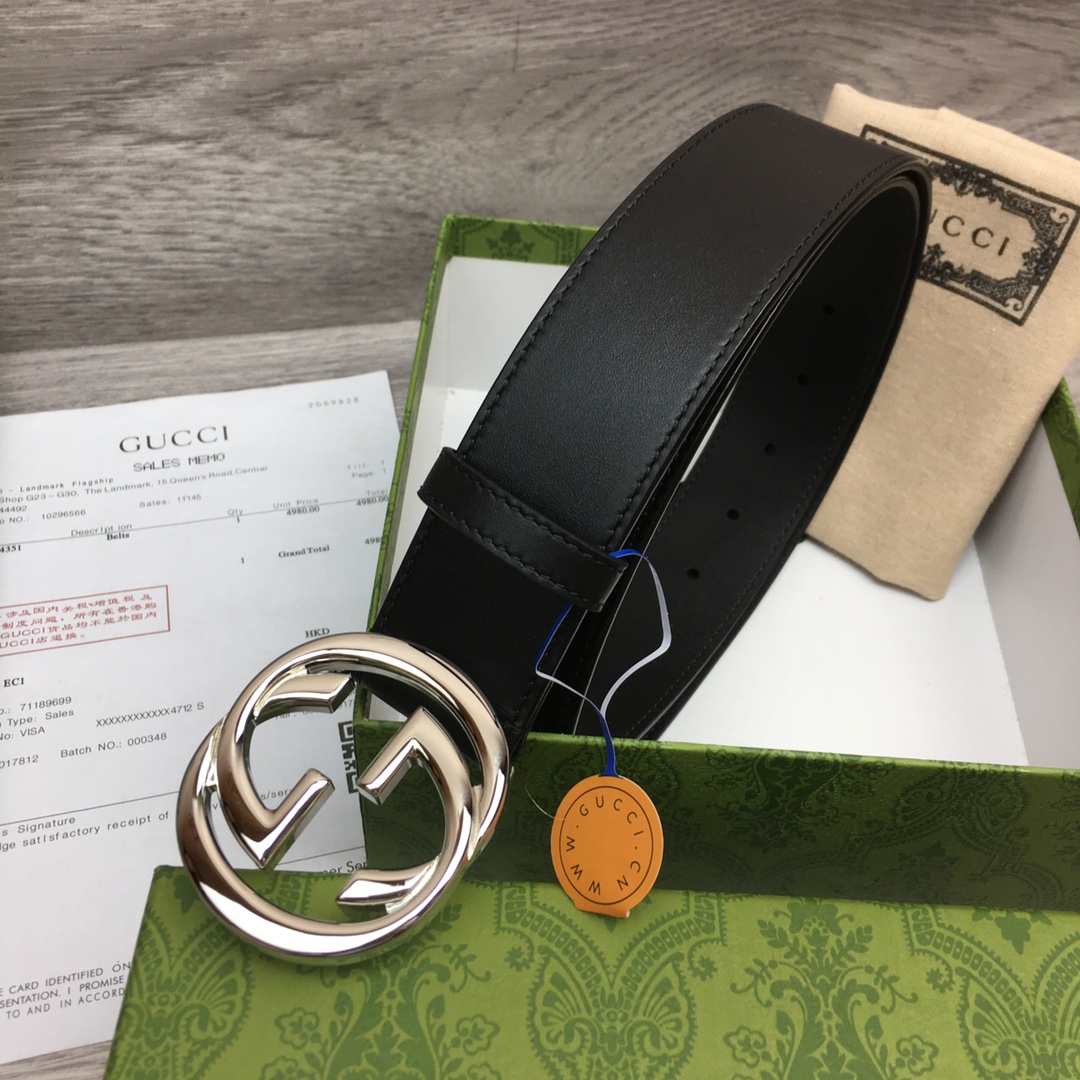 구찌 인터로킹 G 버클 가죽 벨트 40mm