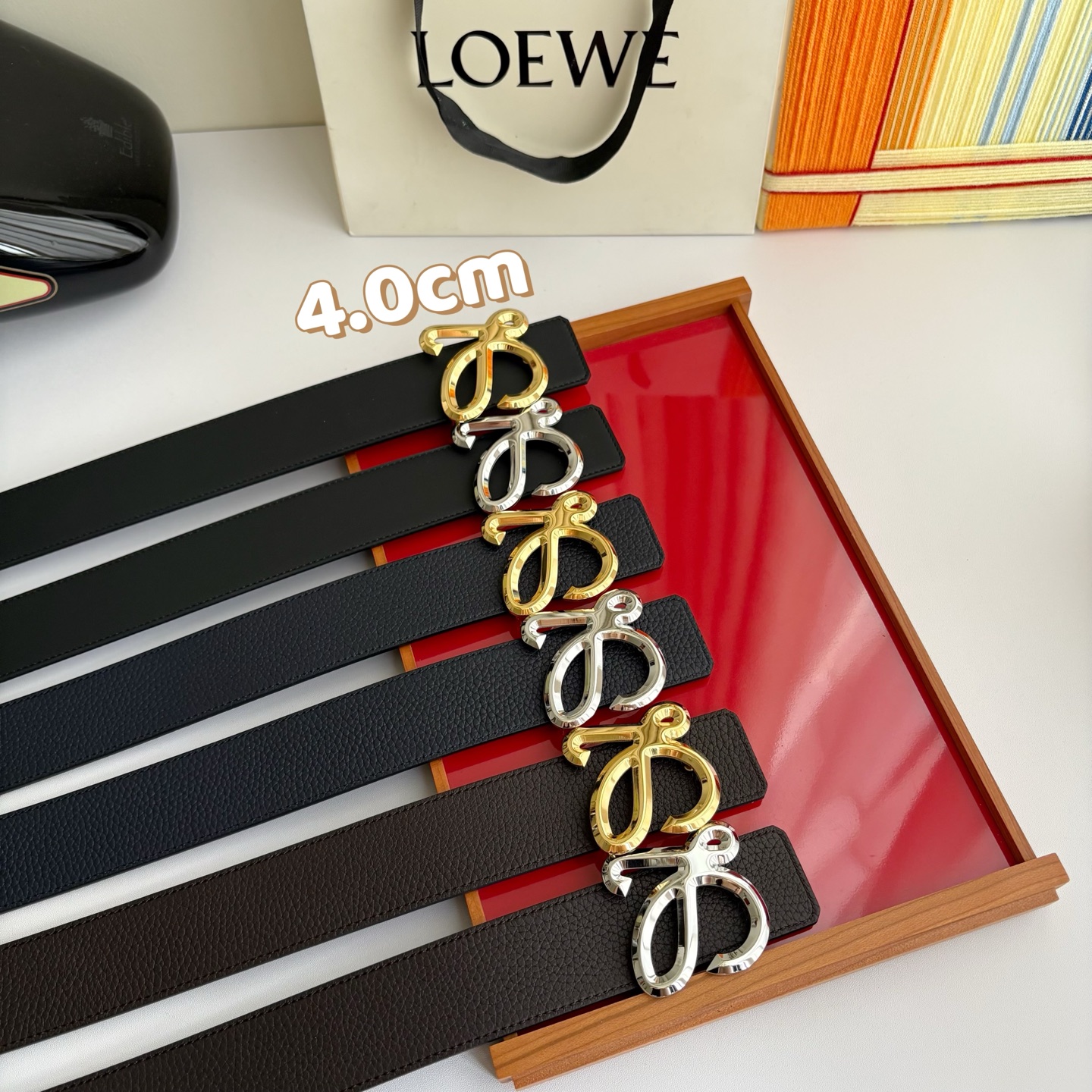버버리 TB 모노그램 버클 4cm 레더 벨트