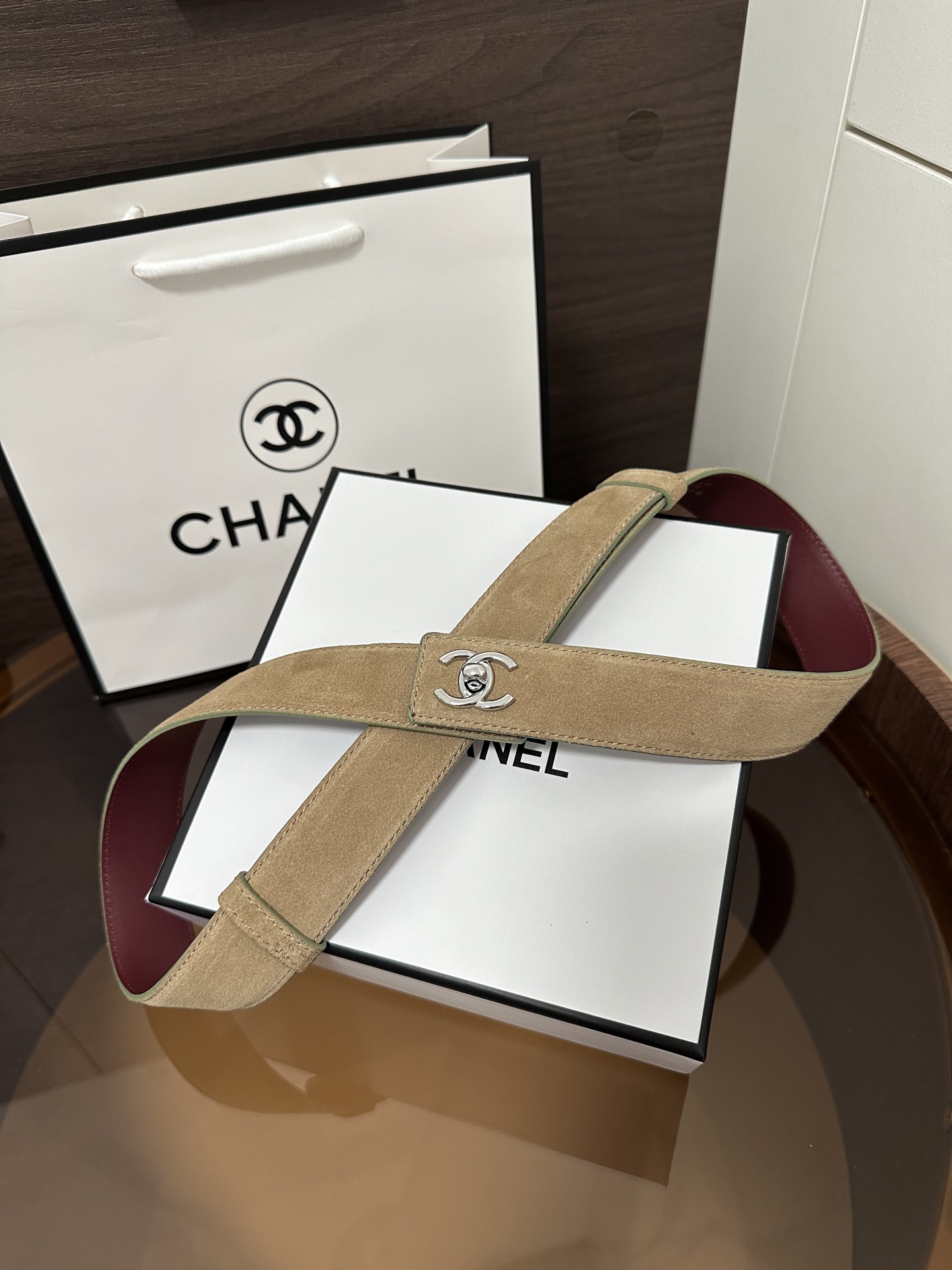 샤넬 더블 C 로고 스웨이드 리버서블 벨트