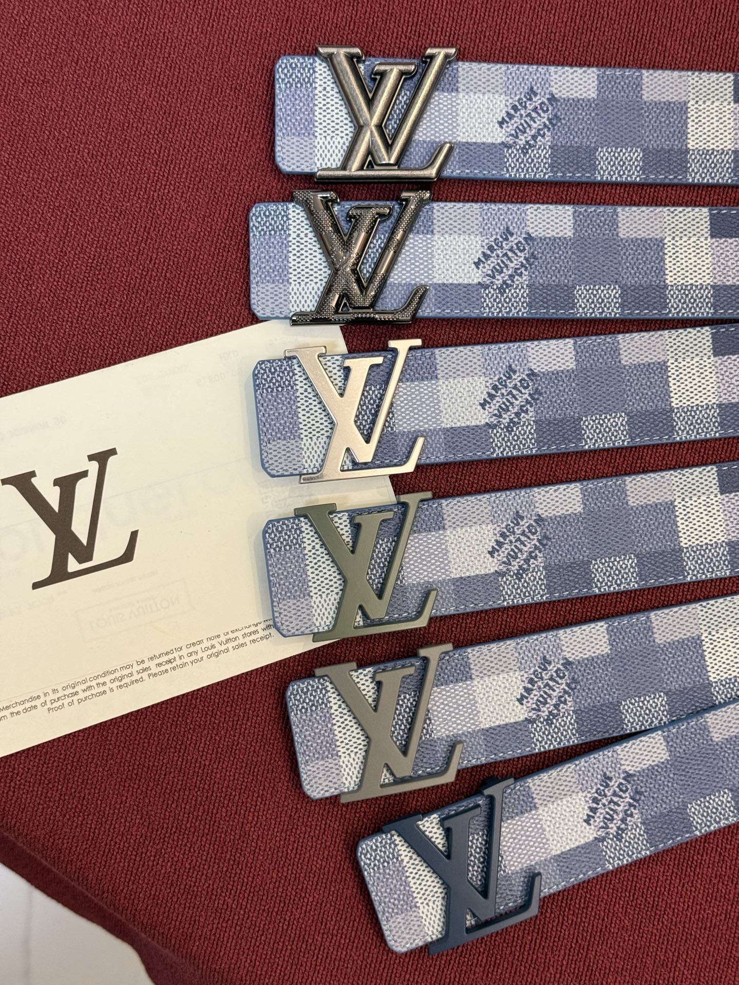 루이 비통 LV 이니셜 다미에 체크 가죽 벨트