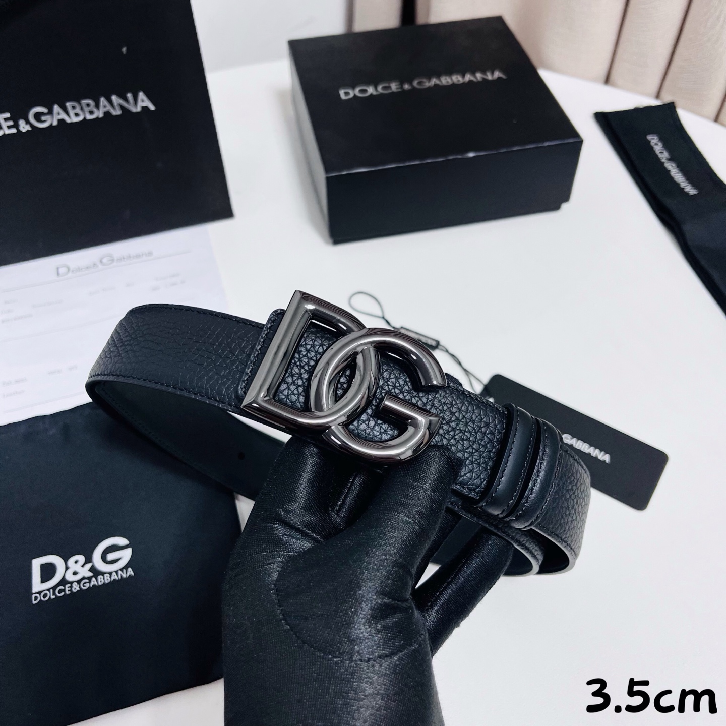 돌체앤가바나 DG 크로스 로고 버클 그레인드 레더 벨트