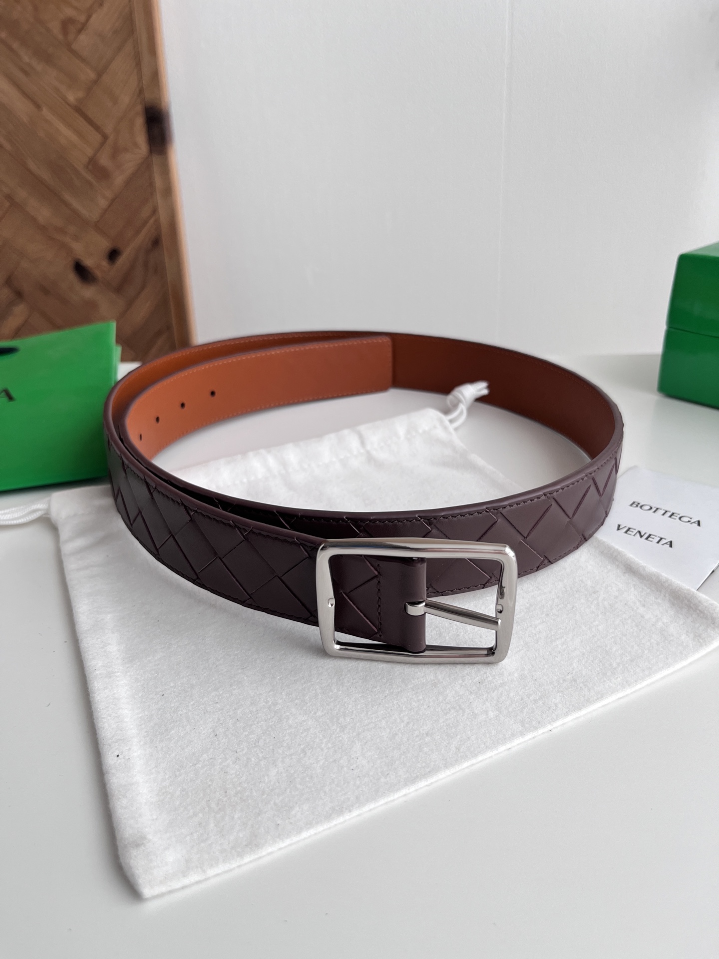 보테가 베네타 인트레치아토 리버서블 레더 벨트 3.5cm