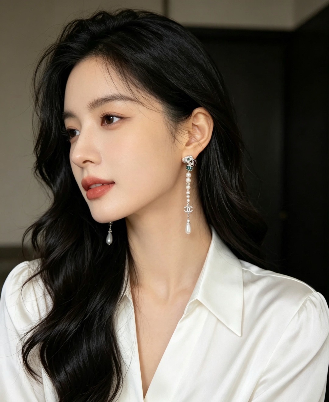 샤넬 까멜리아·CC 로고 인조진주 드롭 귀걸이