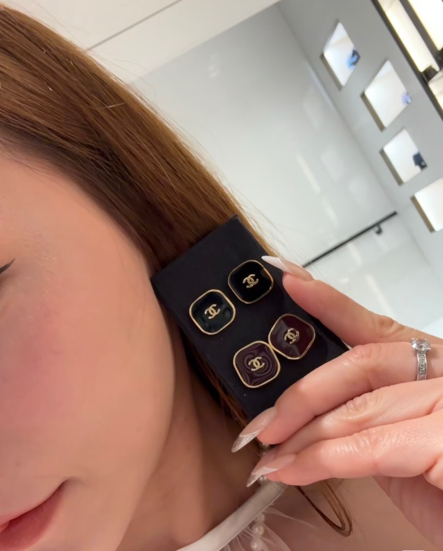 샤넬 CC 로고 스퀘어 버튼 귀걸이 세트