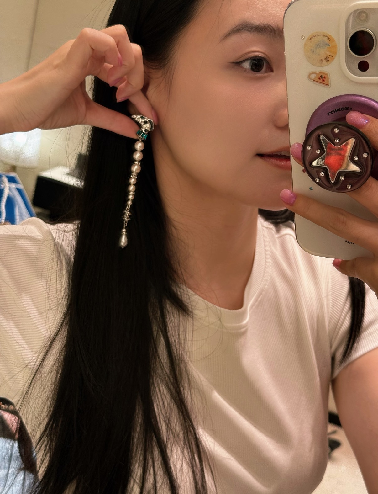 빈티지 주얼리 스타일 크리스털 장식 진주 체인 드롭 귀걸이