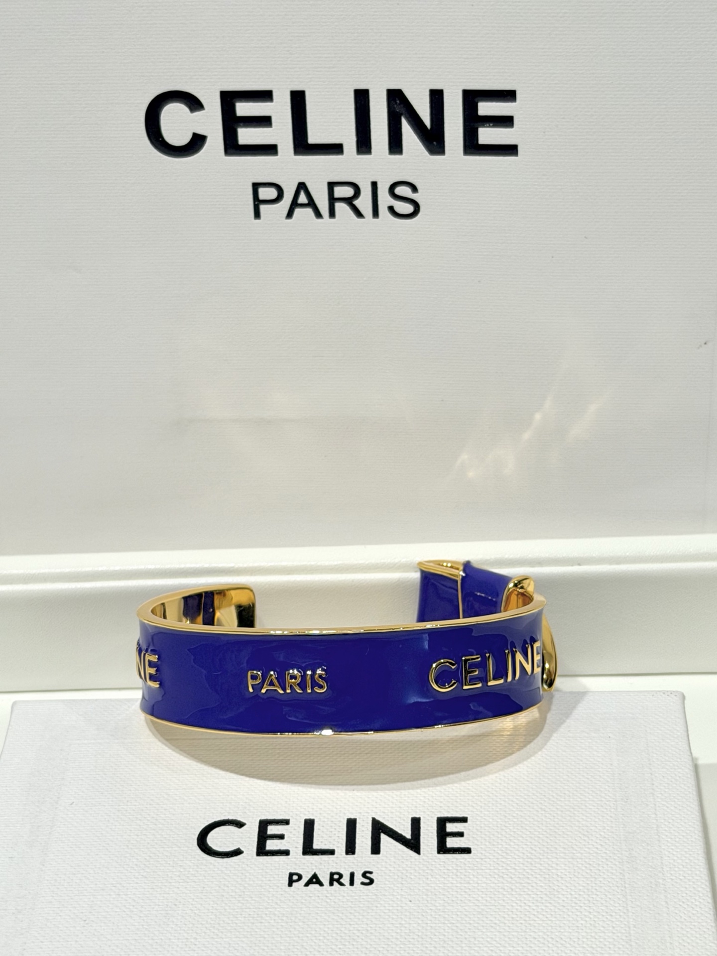 셀린느 CELINE PARIS 로고 에나멜 오픈 커프 브레이슬릿