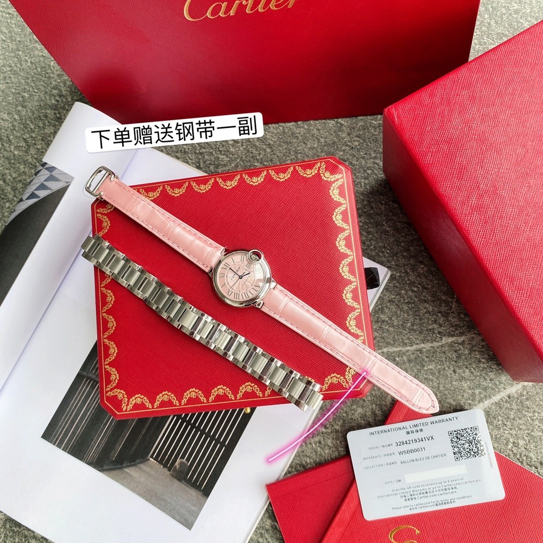 까르띠에 발롱 블루 드 까르띠에 33mm 핑크 다이얼
