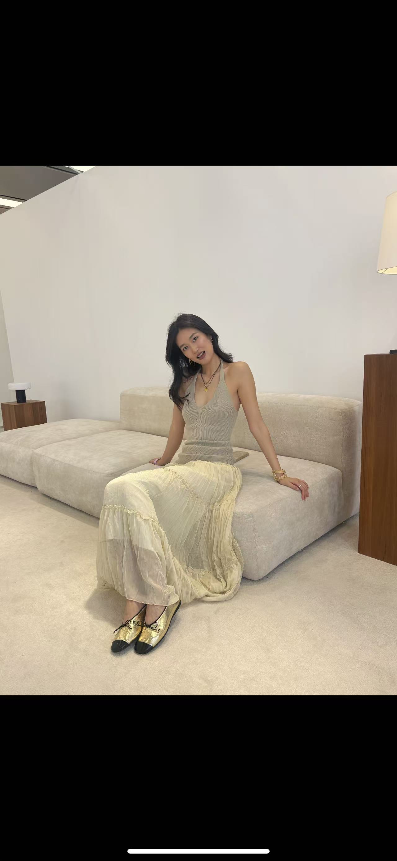 샤넬 투톤 캡토 발레리나 플랫