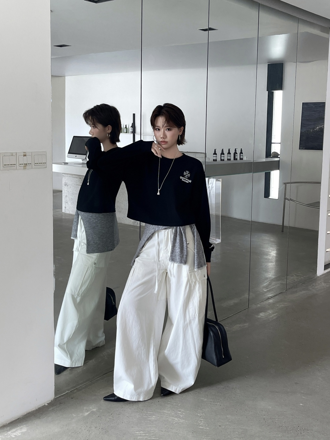 크롬하츠 크로스 로고 자수 크루넥 롱슬리브 탑