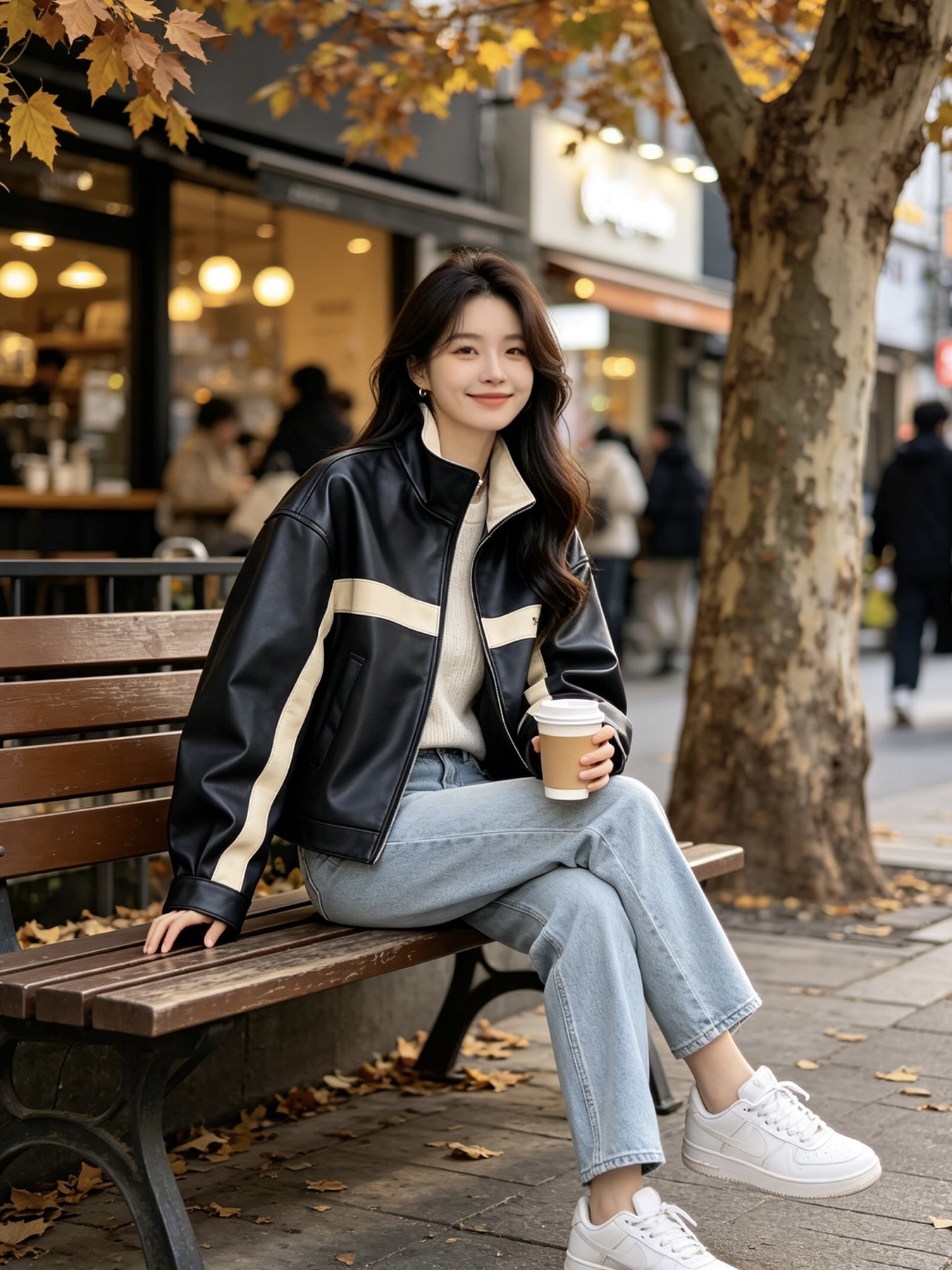 생 로랑 투톤 스트라이프 레더 레이서 재킷