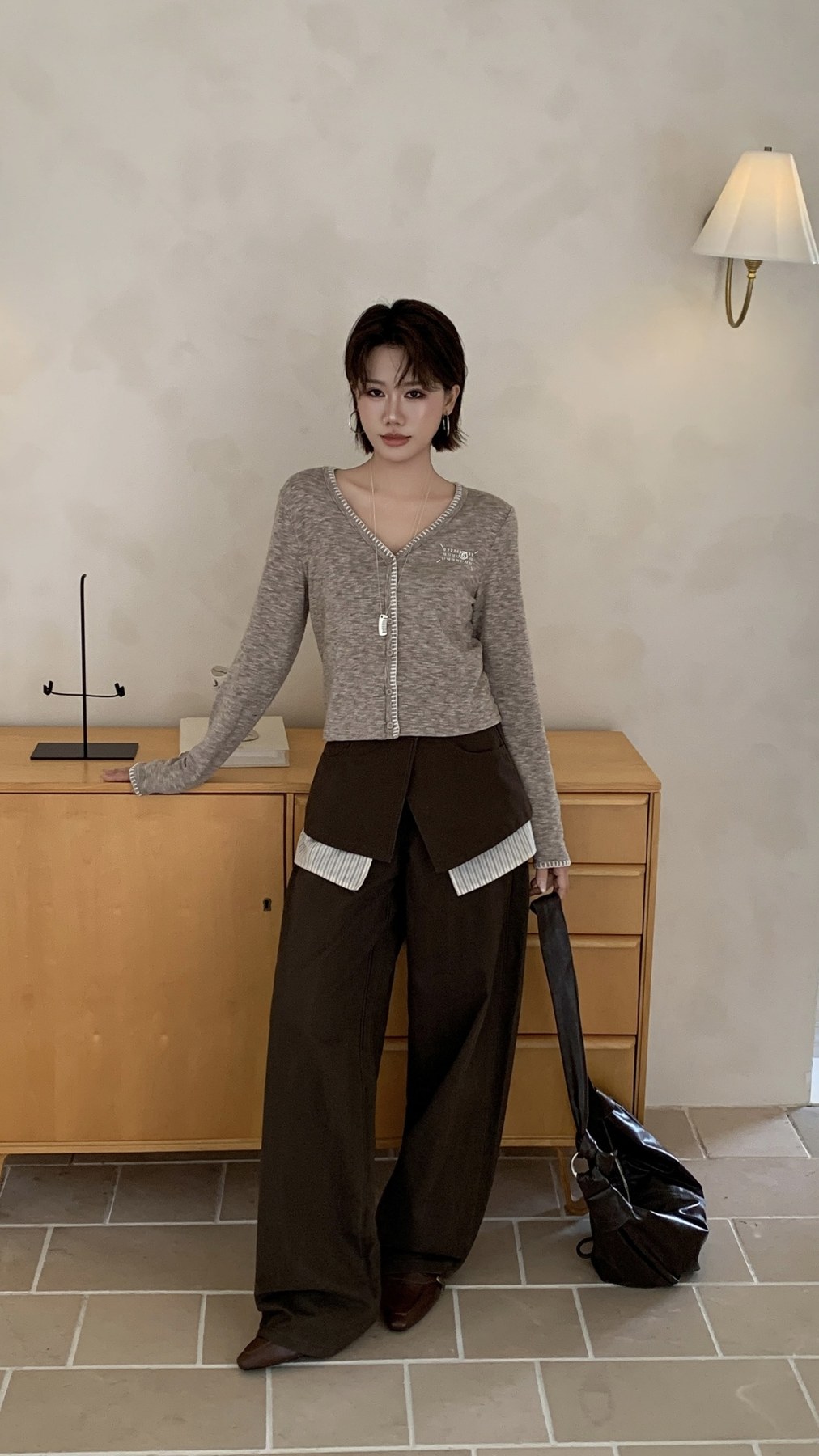 MM6 메종 마르지엘라 로고 자수 집업 니트 가디건
