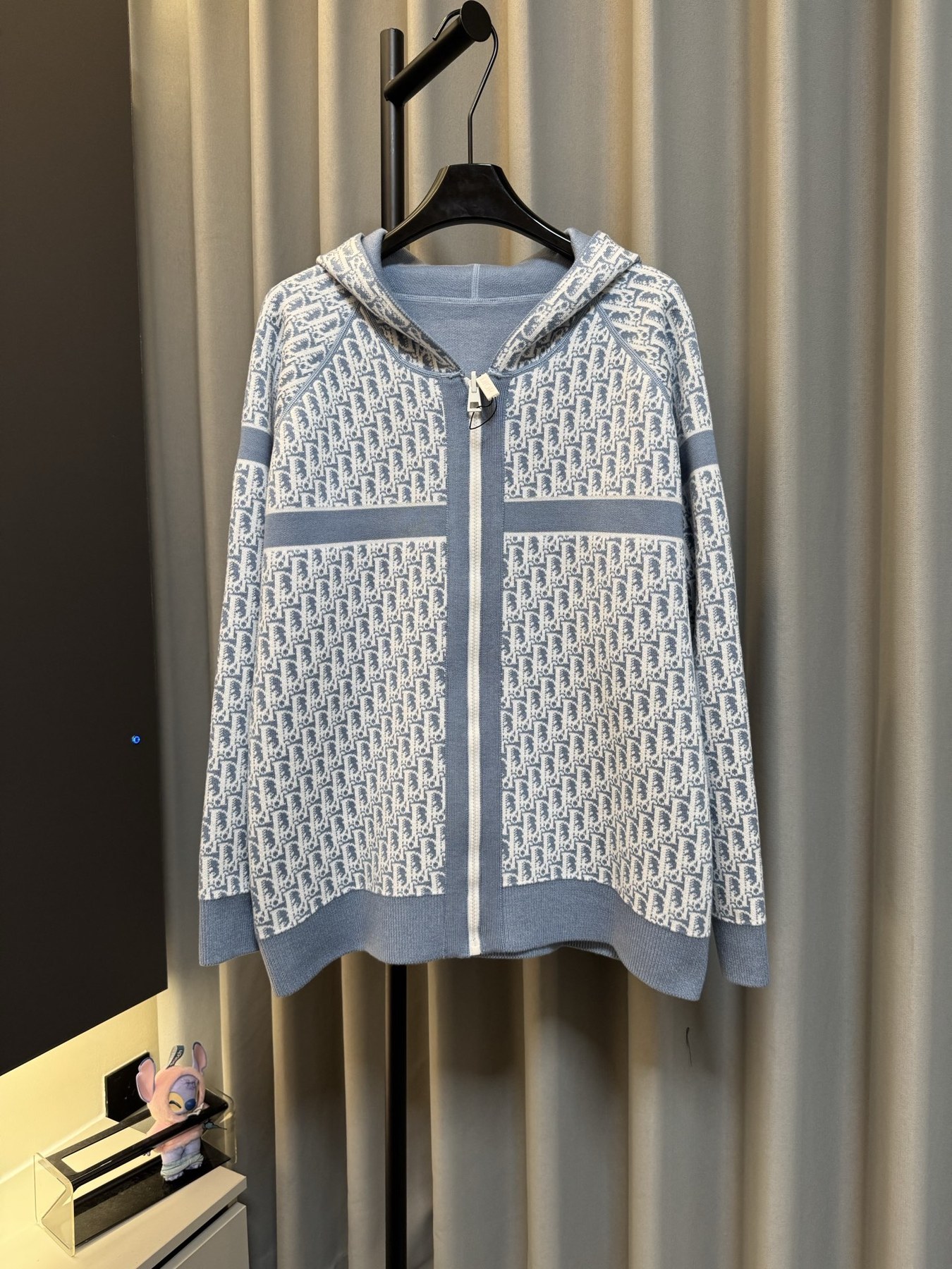 디올 오블리크 자카드 후드 집업 니트 재킷