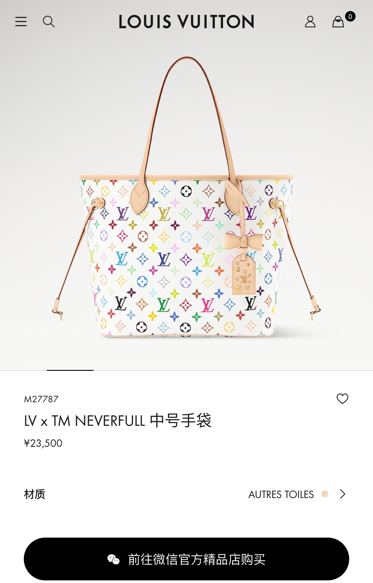 루이 비통 LV x TM 네버풀 MM 토트백 (M27787)