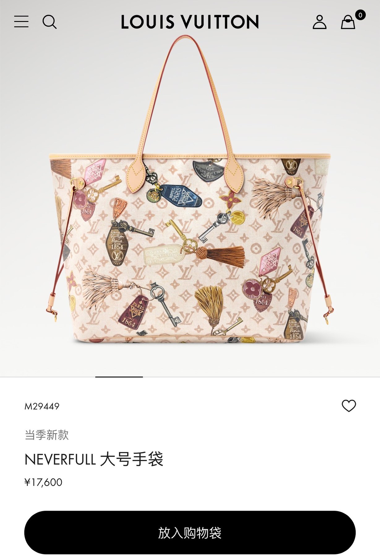 루이 비통 네버풀 MM 키 참 프린트 토트백 (M29449)