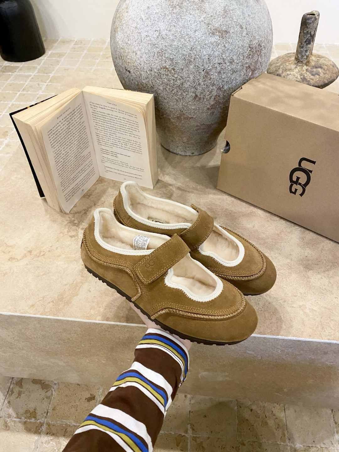 어그 양모 안감 벨크로 메리제인 플랫 슈즈