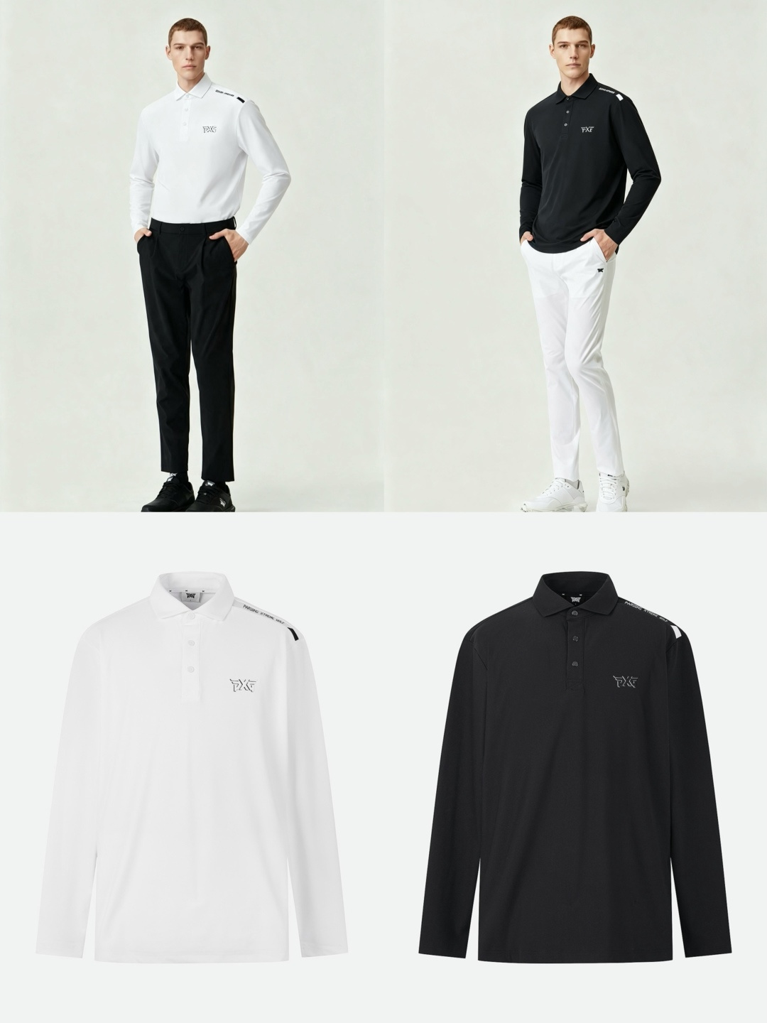 PXG 숄더 로고 디테일 남성 긴팔 골프 폴로 셔츠
