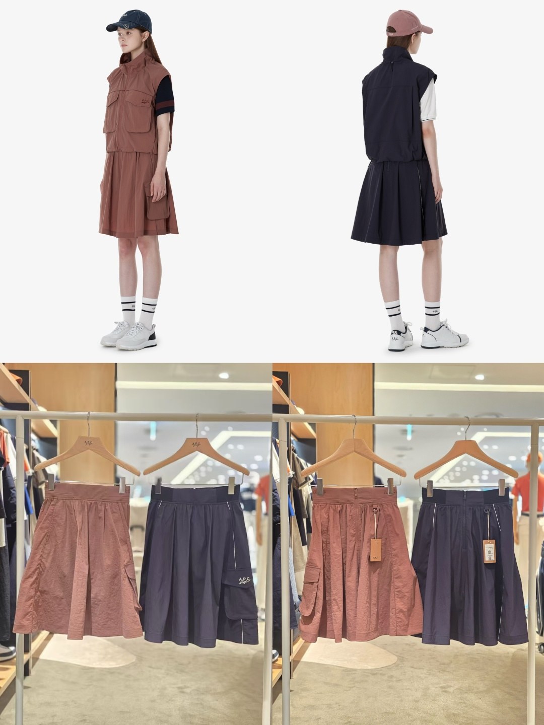 A.P.C. 골프 여성 카고 포켓 플레어 미디 스커트