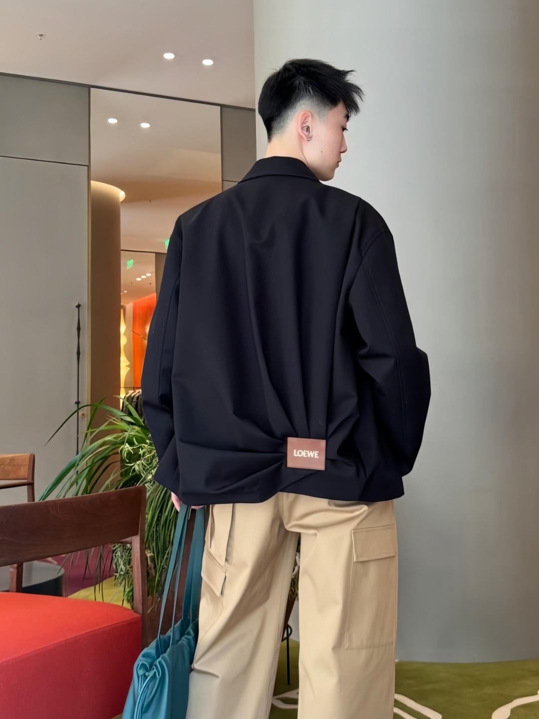 로에베 로고 가죽 패치 주름 재킷