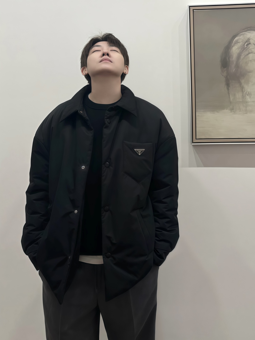 프라다 리나일론 삼각 로고 패디드 셔츠 재킷