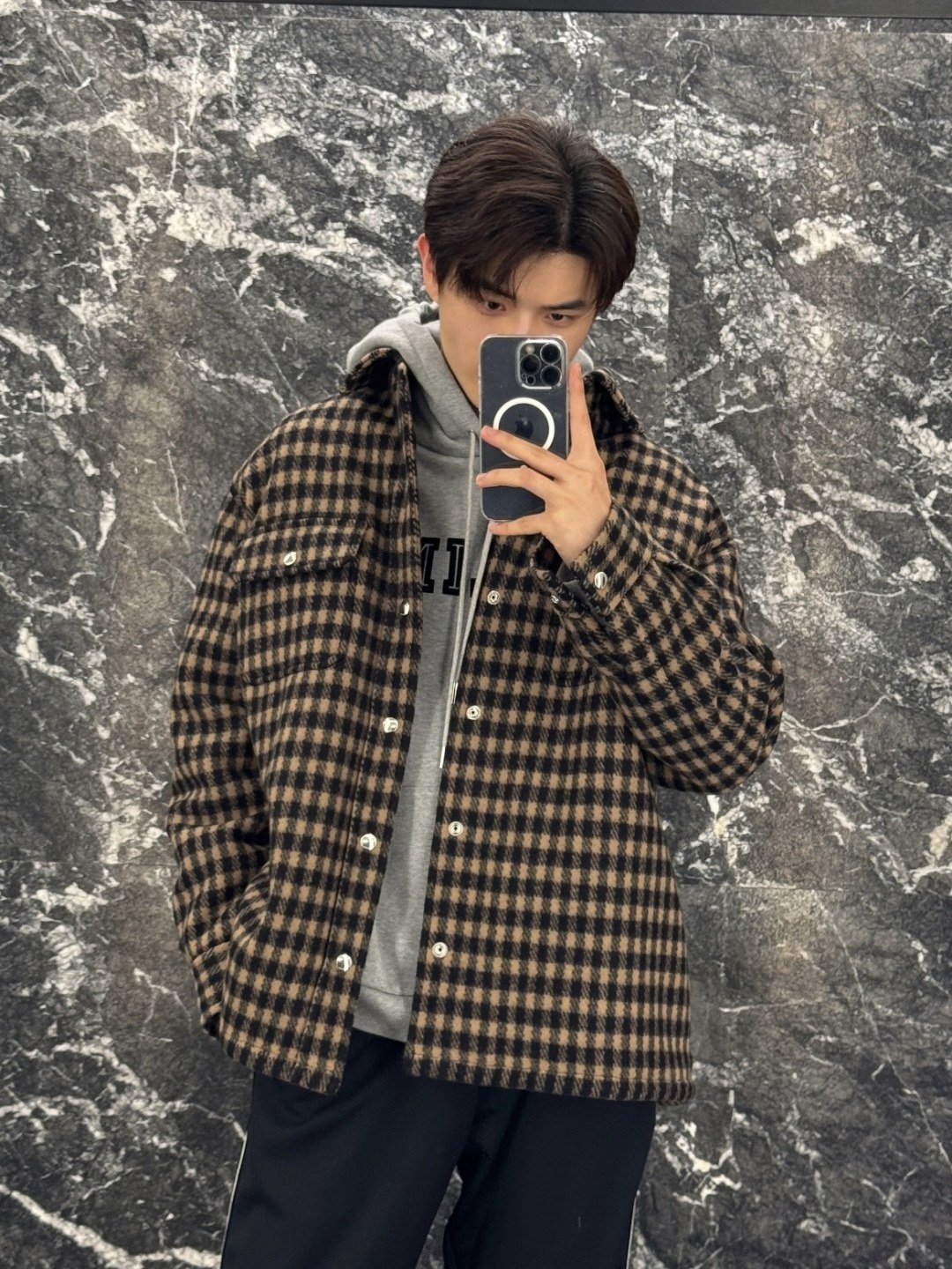 셀린느 하운드투스 체크 울 패딩 셔츠 재킷
