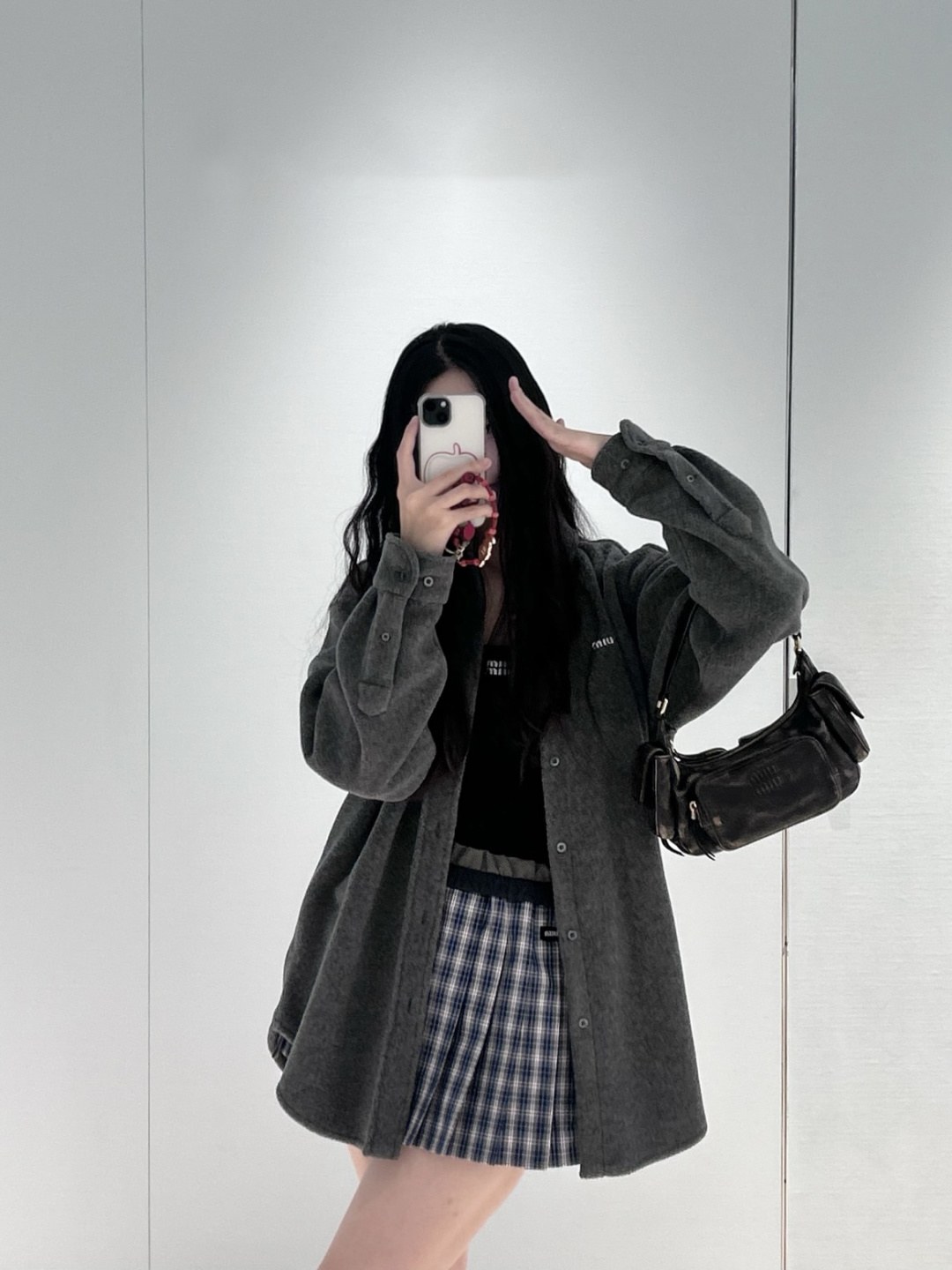 미우미우 로고 자수 더블 페이스 플리스 셔츠 재킷