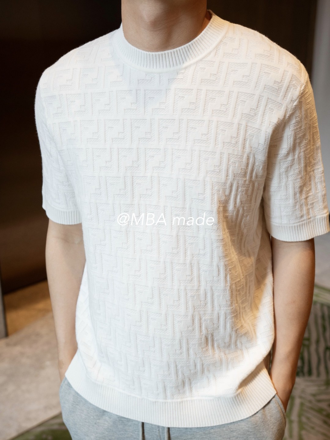펜디 FF 올오버 자카드 반소매 니트 탑