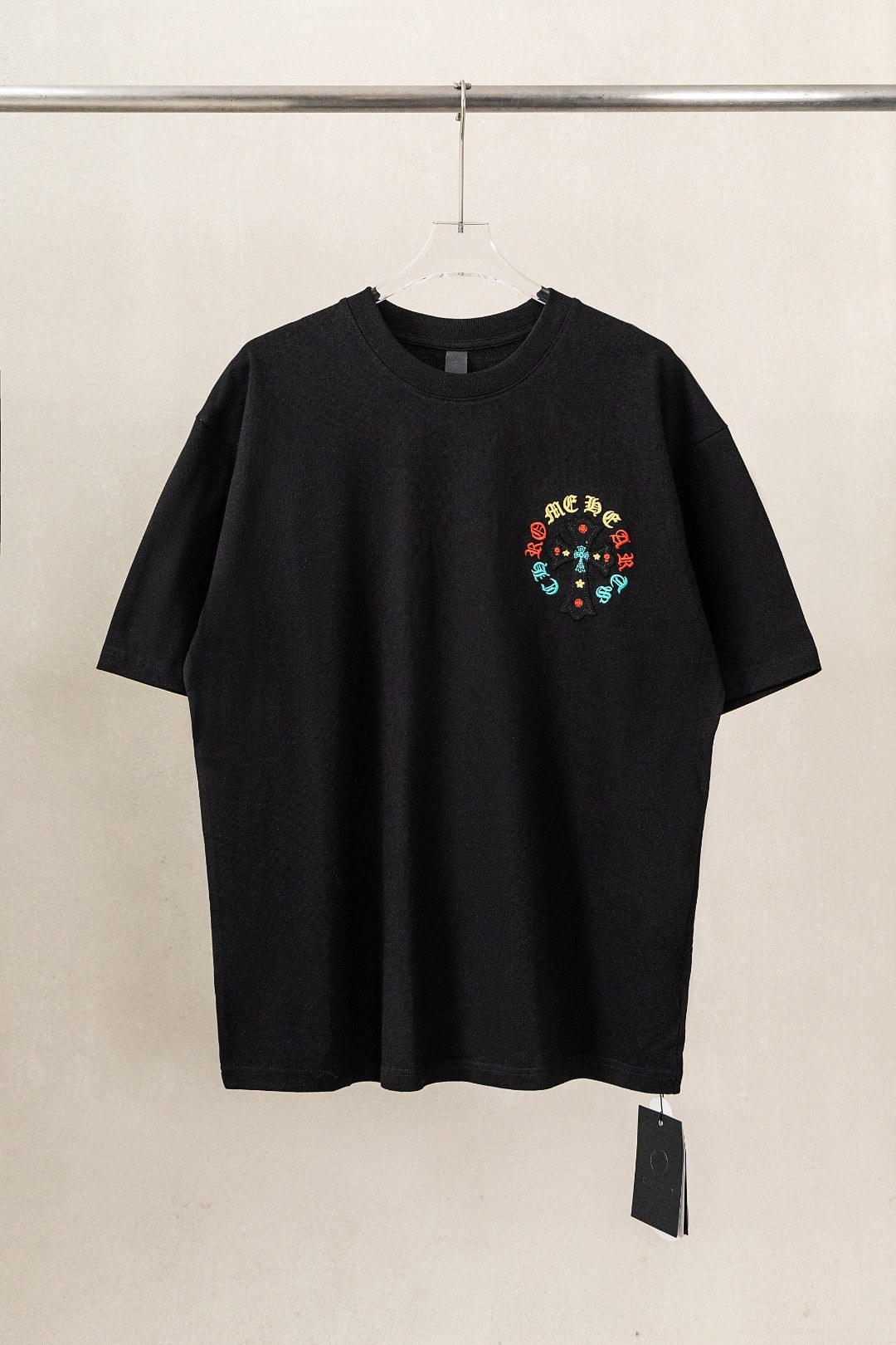 크롬하츠 멀티컬러 호스슈 크로스 패치 자수 반팔 티셔츠