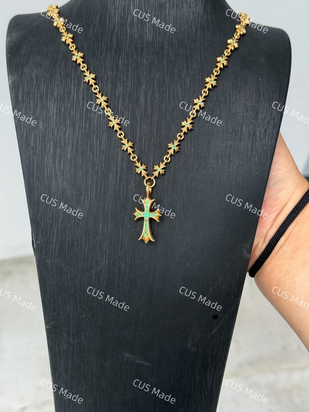 크롬하츠 22K 에메랄드 타이니 CH 크로스 롤 체인 네크리스 60cm