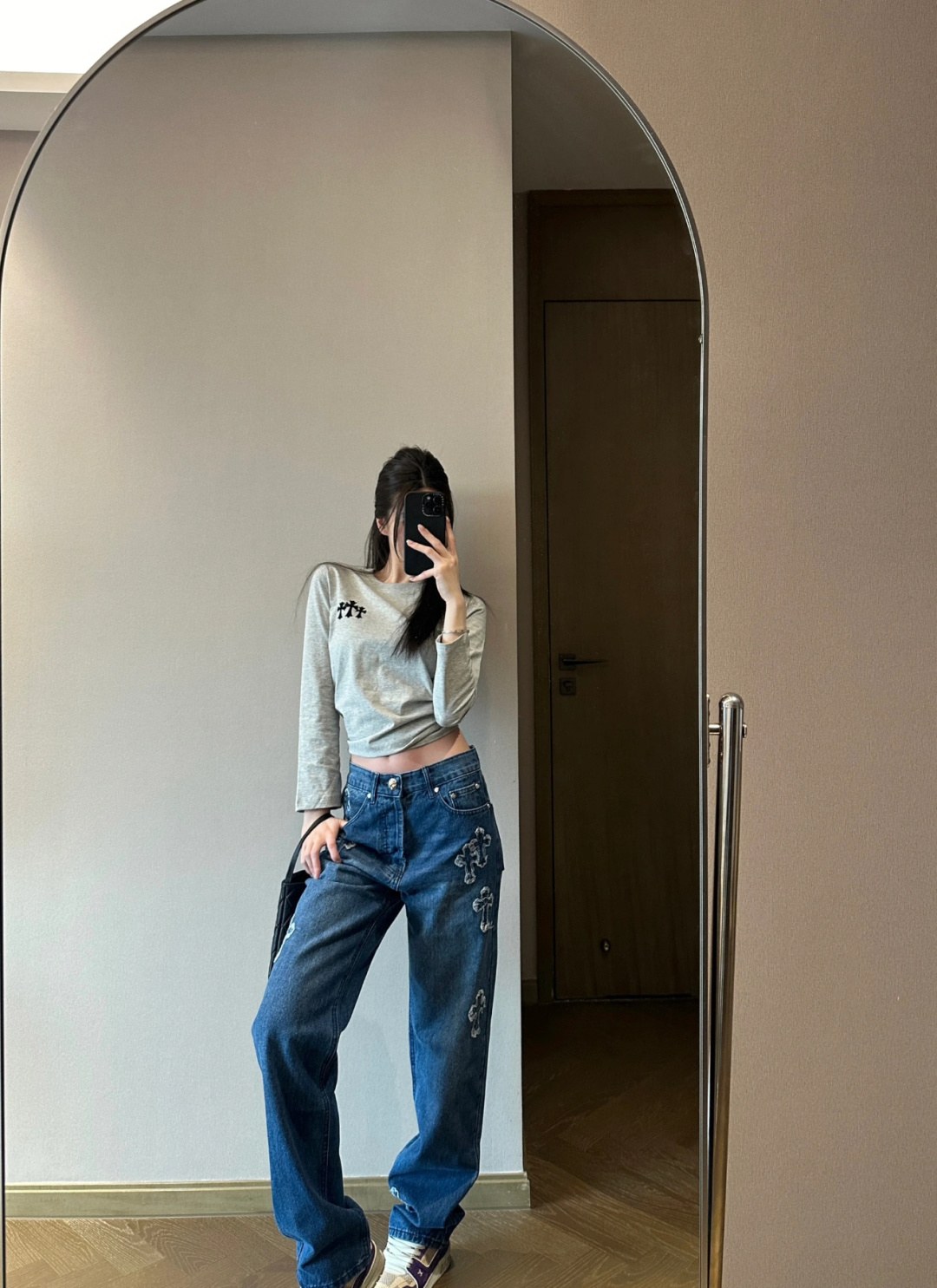 크롬하츠 멀티 크로스 패치 스트레이트 데님 진