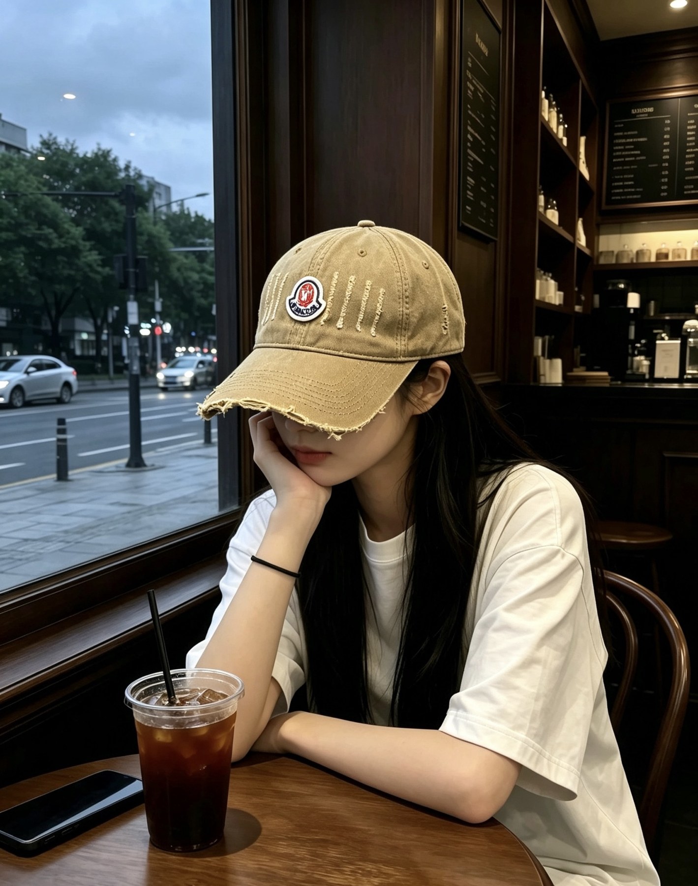 몽클레르 로고 패치 디스트레스드 코튼 베이스볼 캡